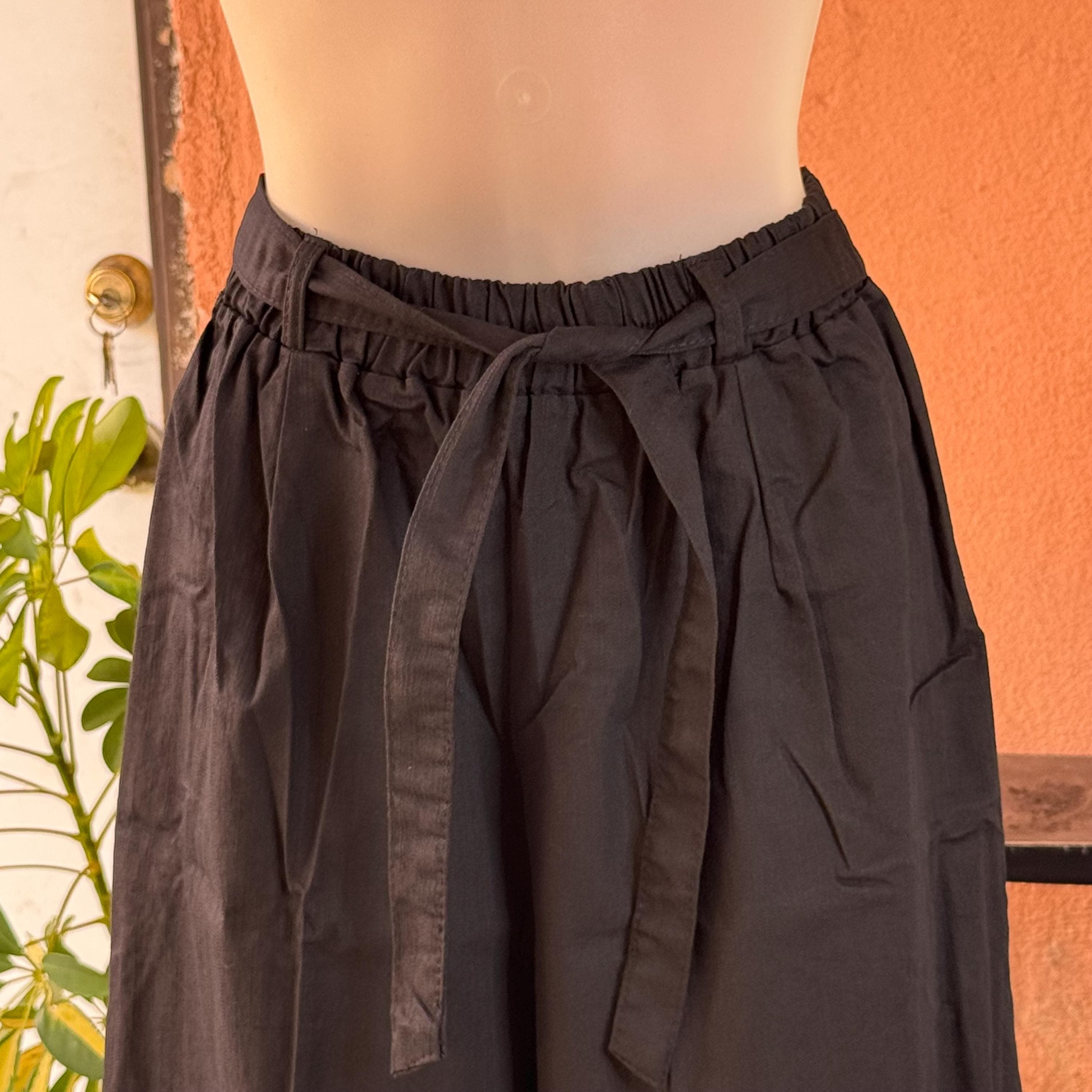 BLACK Cotton Loose Wide Leg Cropped Pants Free Size Fits Small-Medium - image 4