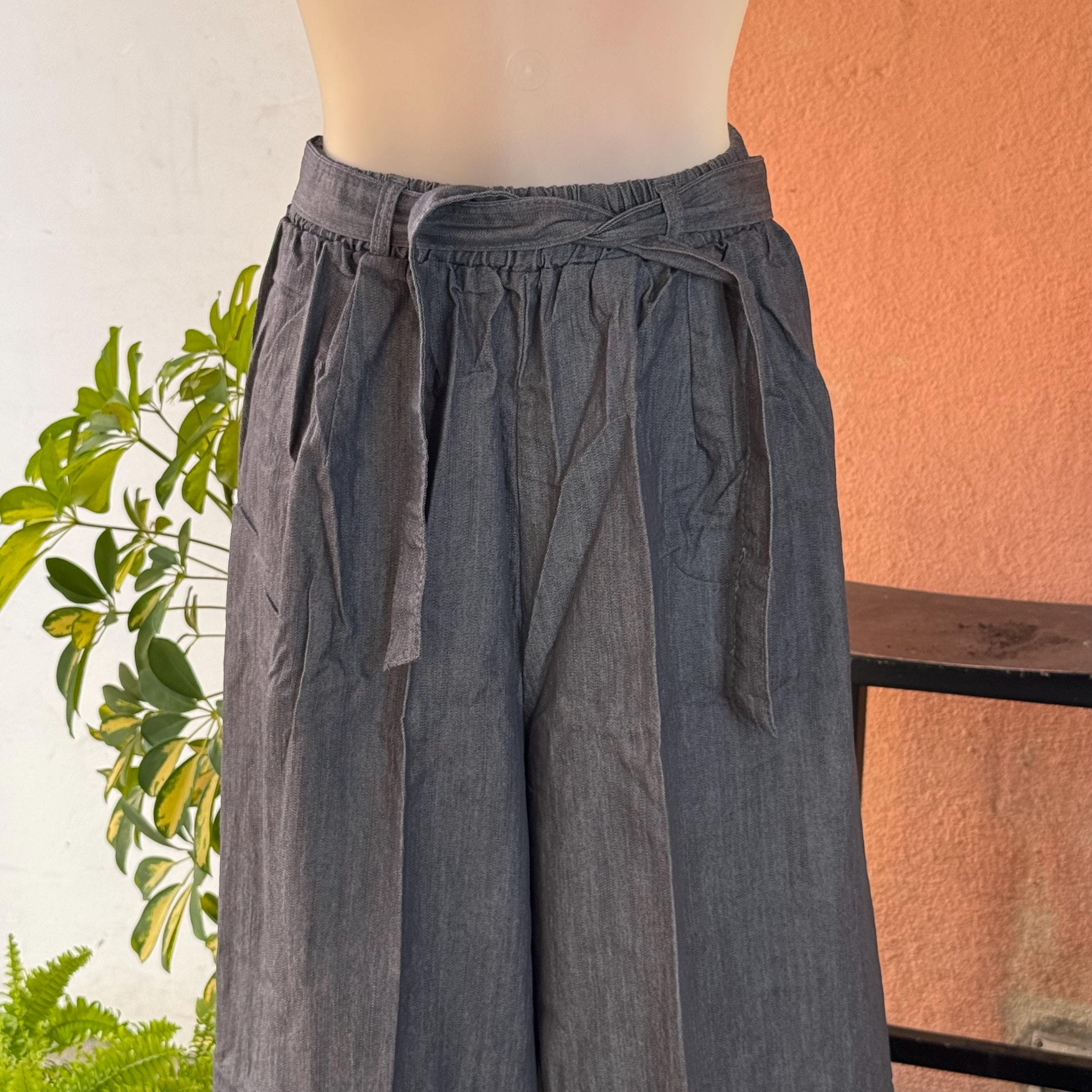 Denim Cotton Loose Wide Leg Cropped Pants Free Size Fits Small-Medium - image 3