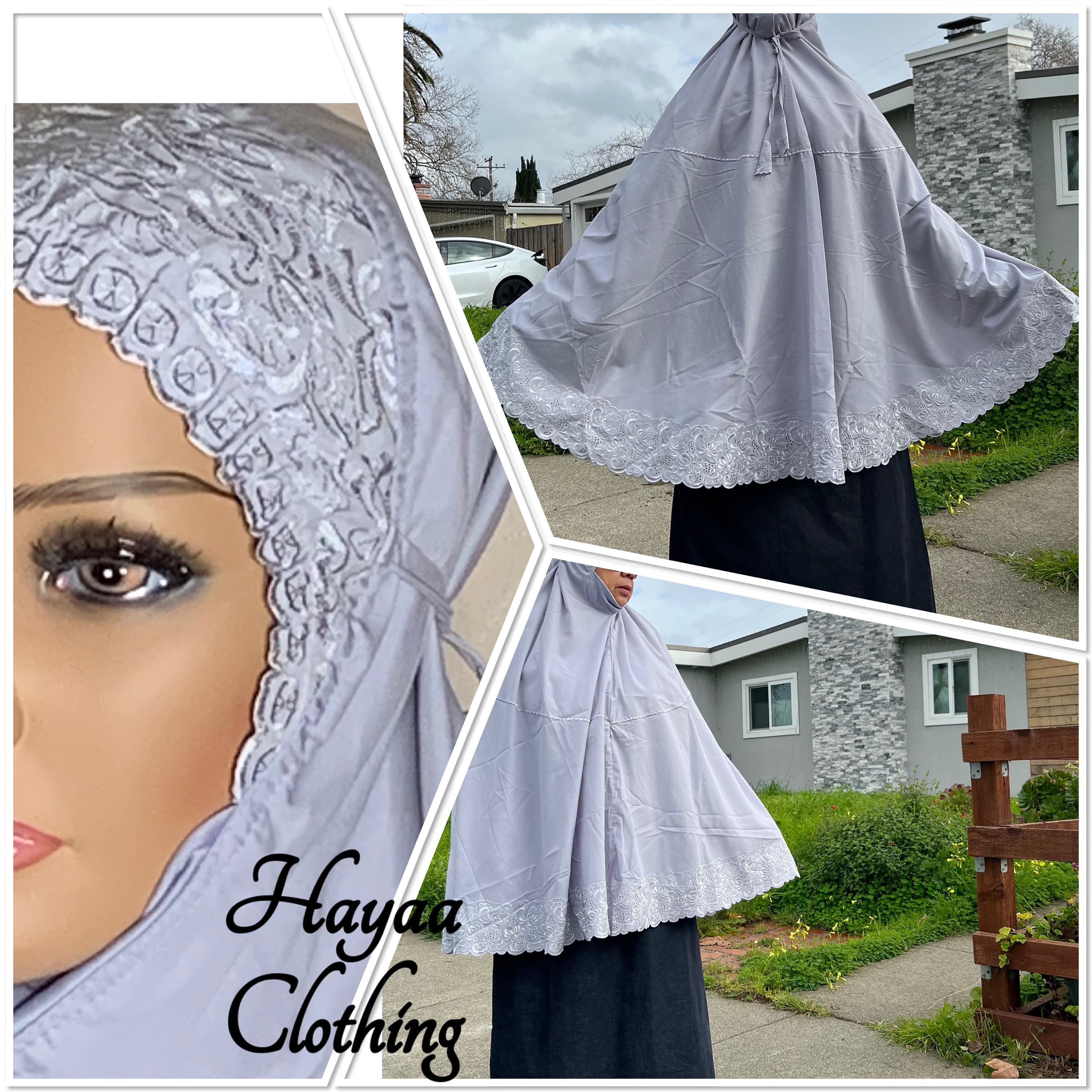SOFIA Khimar Light Grey Embroidered Cotton Blend Khimar Isdal Namaz Zip Pocket - image 4