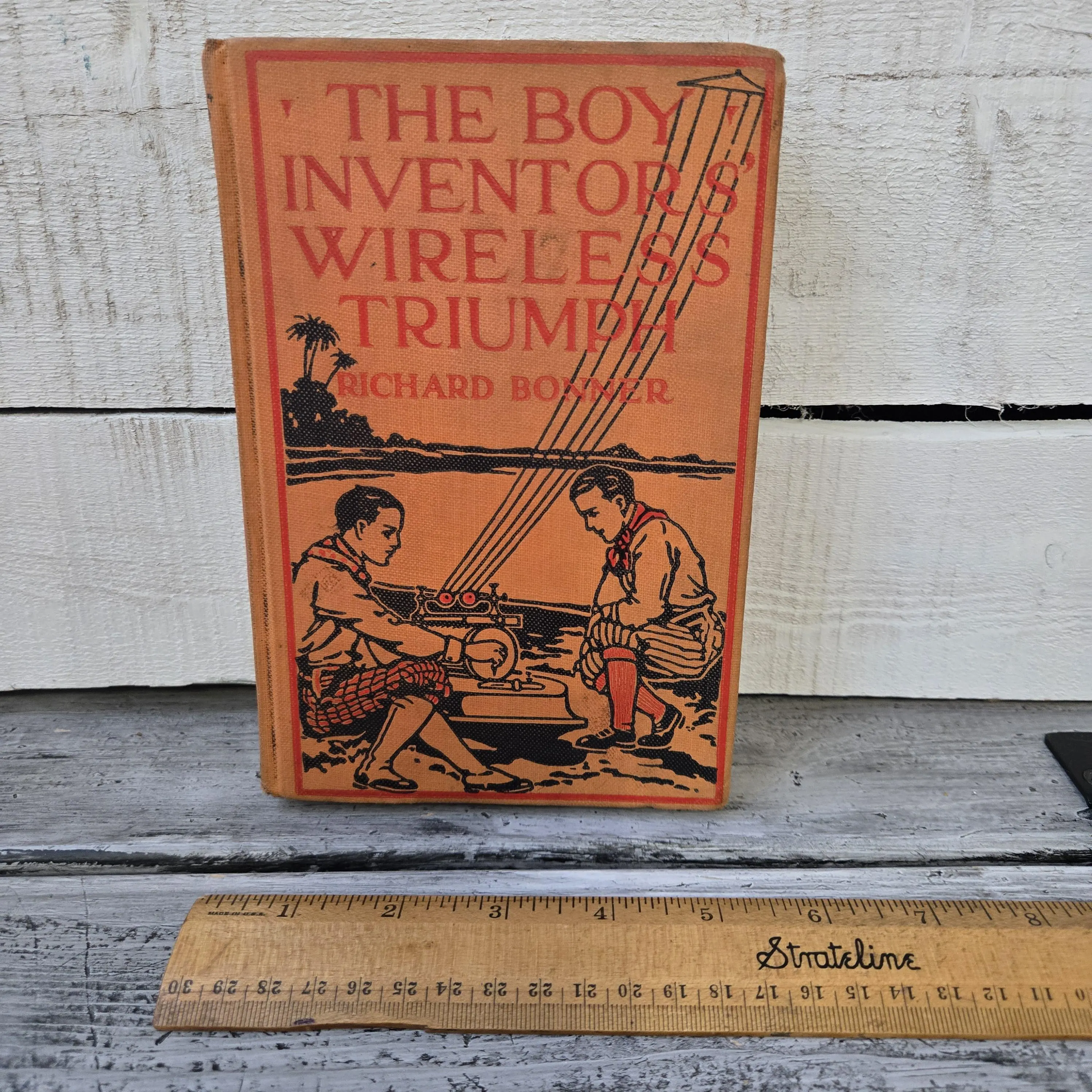 The Boy Inventors' Wireless Triumph book by Richard Bonner 1929, Boy Inventors' series, antique Richard Bonner book, antique orange book - image 5
