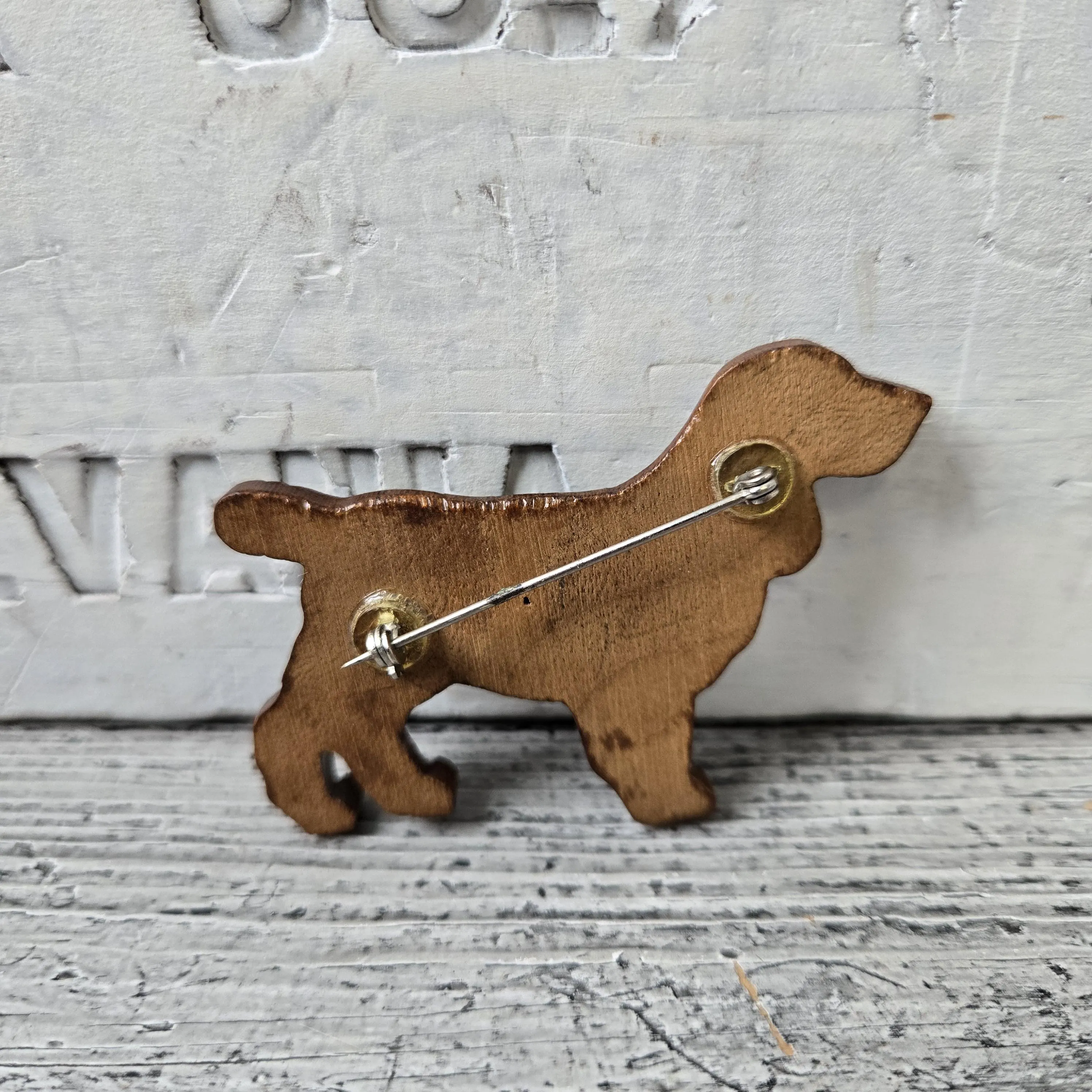 Vintage wooden dog pin, wood dog brooch, cocker spaniel pin, vintage spaniel brooch, dog brooch vintage, wood spaniel brooch, rare dog pin - image 5