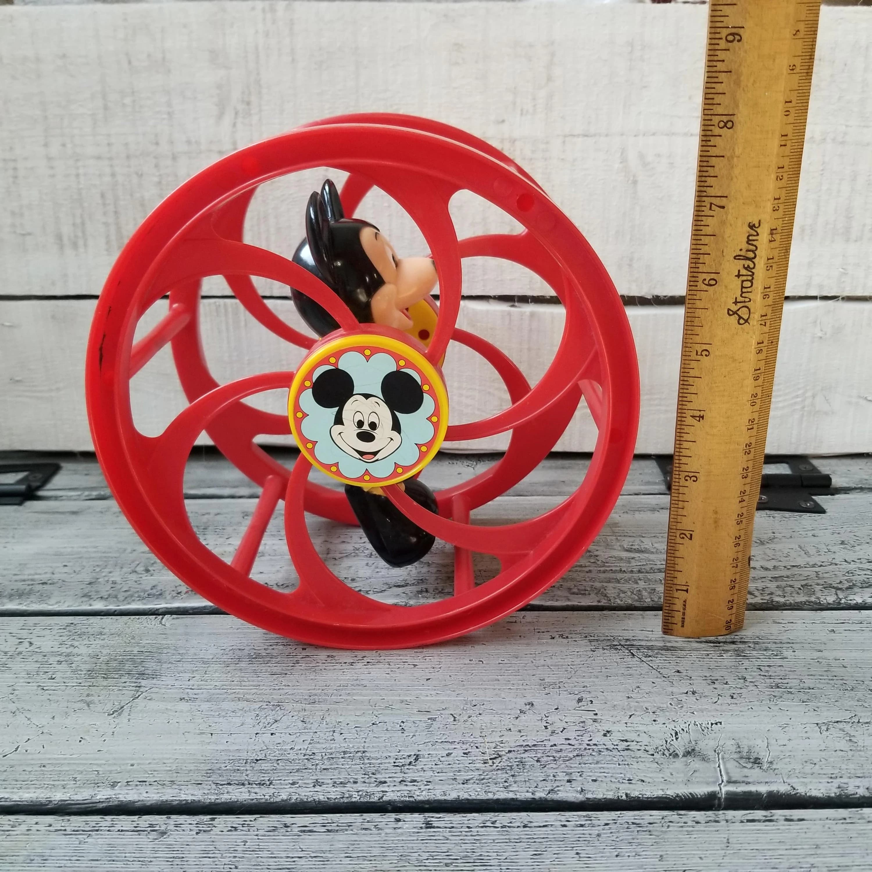 Mickey Mouse rolling red toy, vintage Mickey Mouse toy, vintage Mickey Mouse rattle push toy, Mickey Mouse collectible toy, Illco toy - image 3