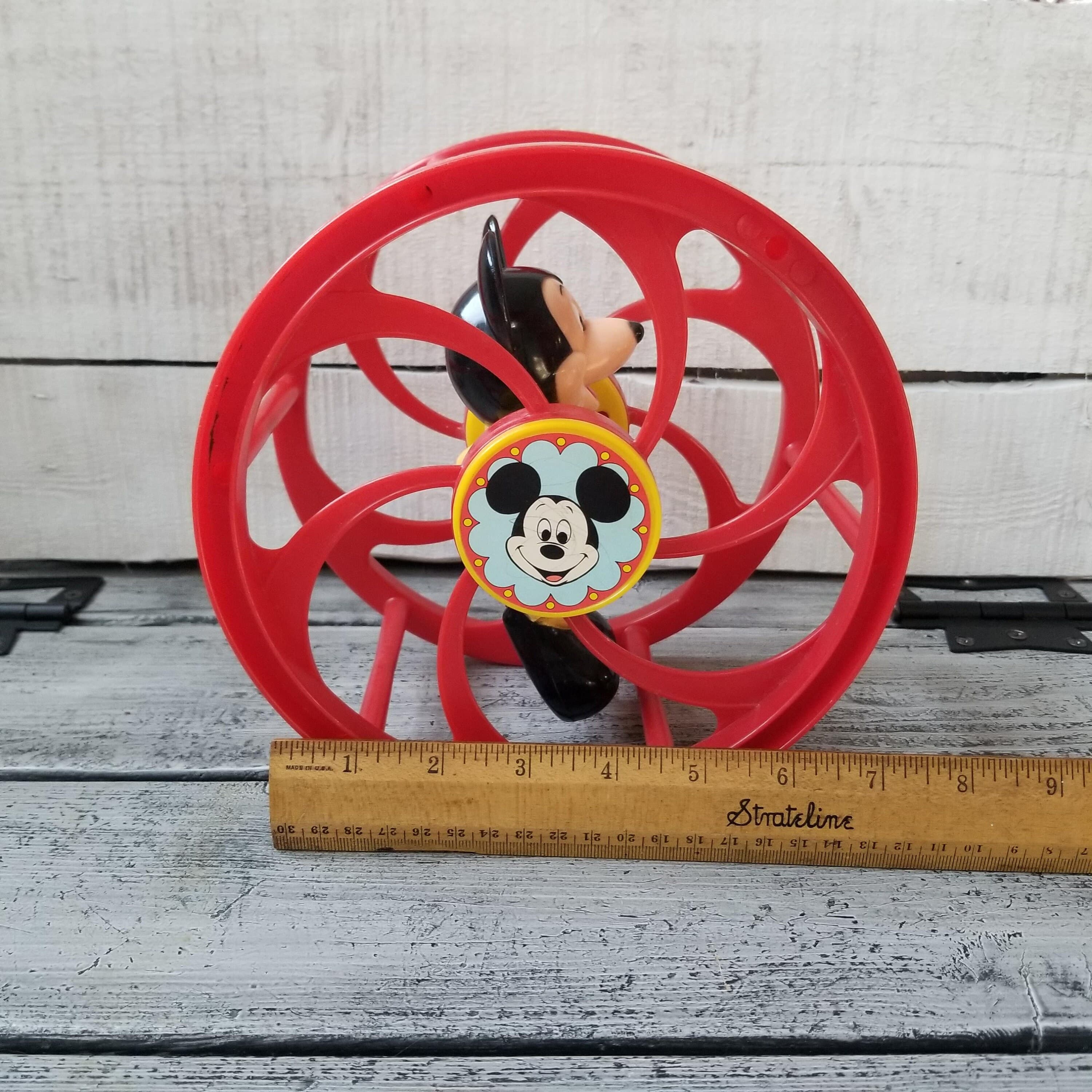 Mickey Mouse rolling red toy, vintage Mickey Mouse toy, vintage Mickey Mouse rattle push toy, Mickey Mouse collectible toy, Illco toy - image 4