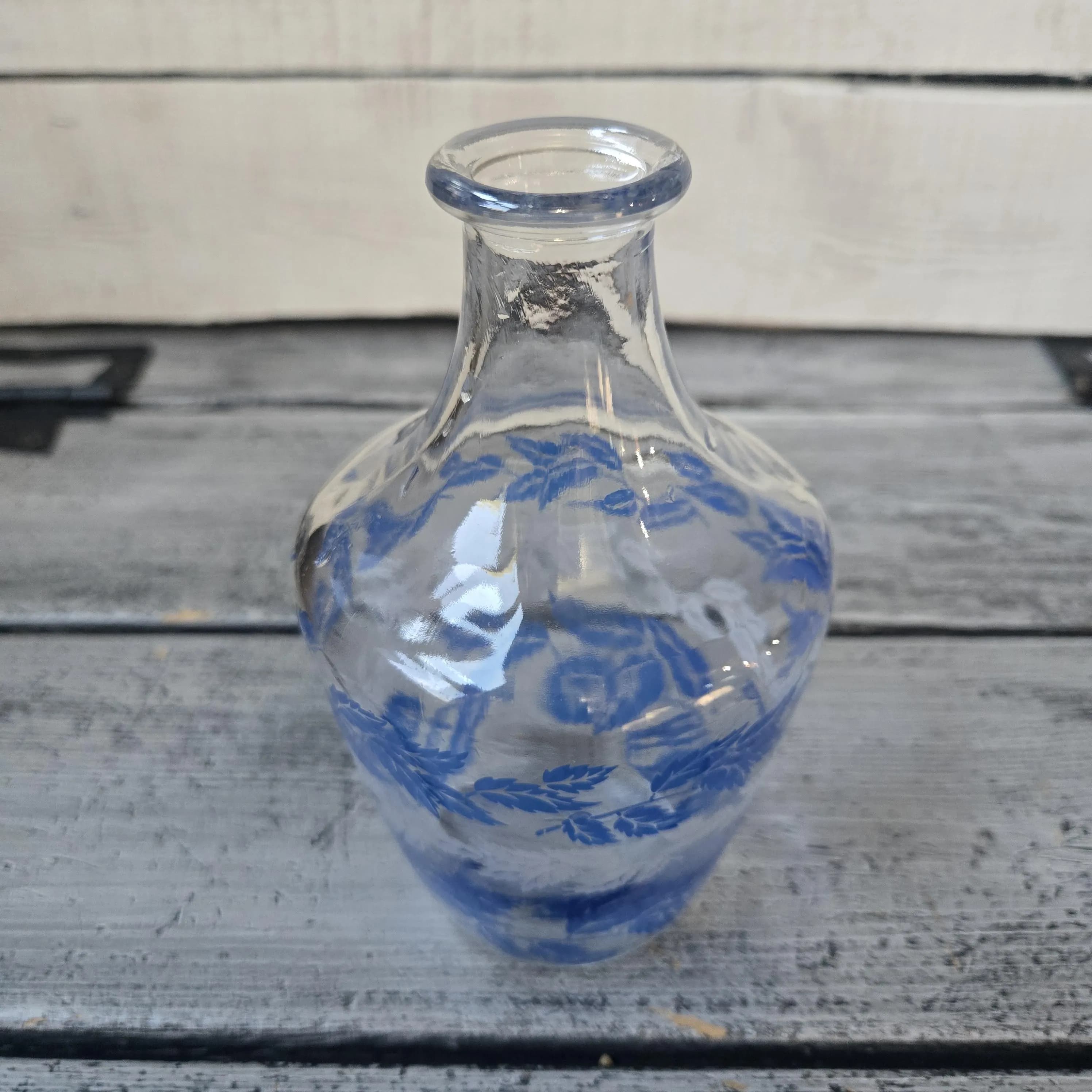 Vintage blue leaf glass vase or decanter from France, small French decanter (no stopper),  small blue leaf bud vase, French decanter vintage - image 3