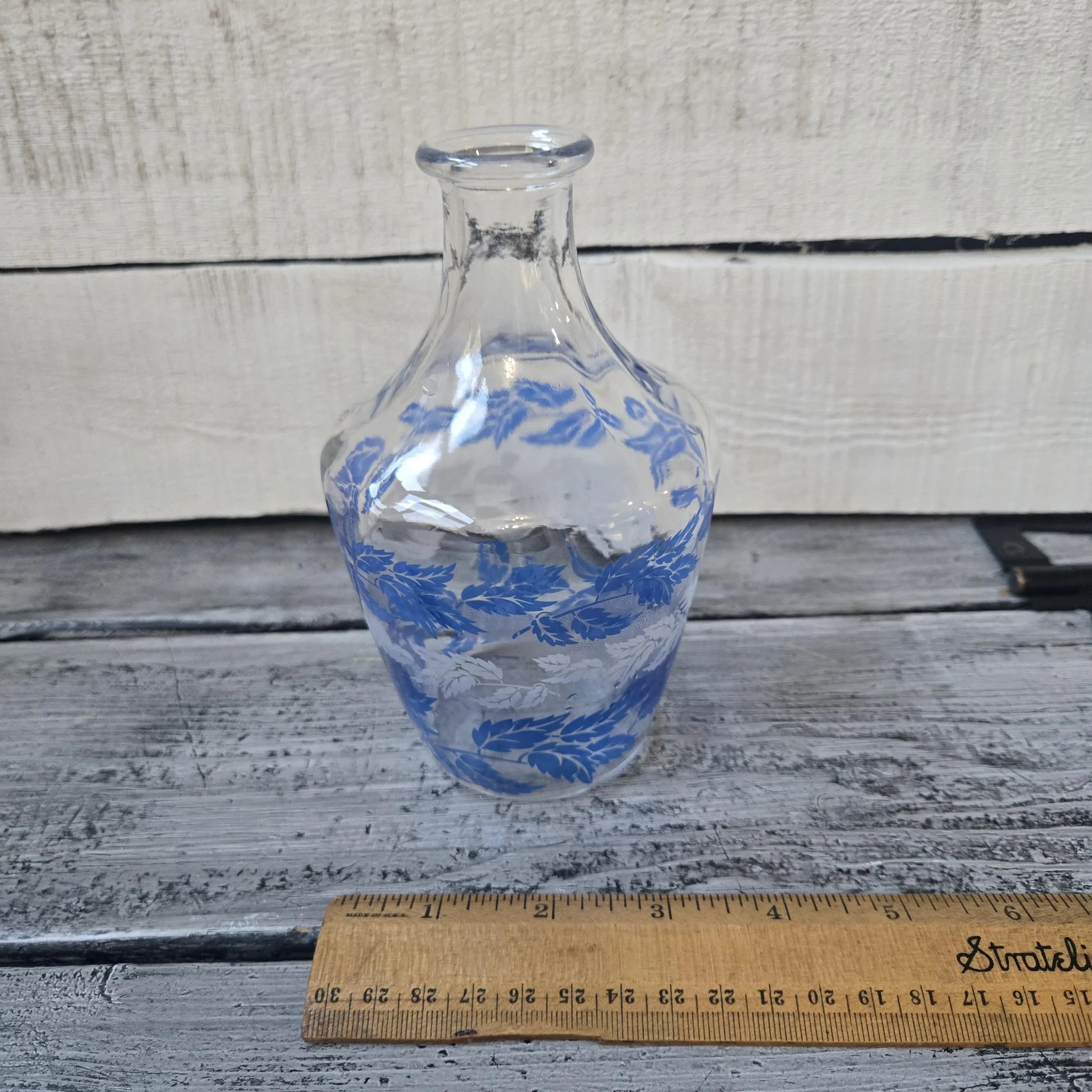 Vintage blue leaf glass vase or decanter from France, small French decanter (no stopper),  small blue leaf bud vase, French decanter vintage - image 5