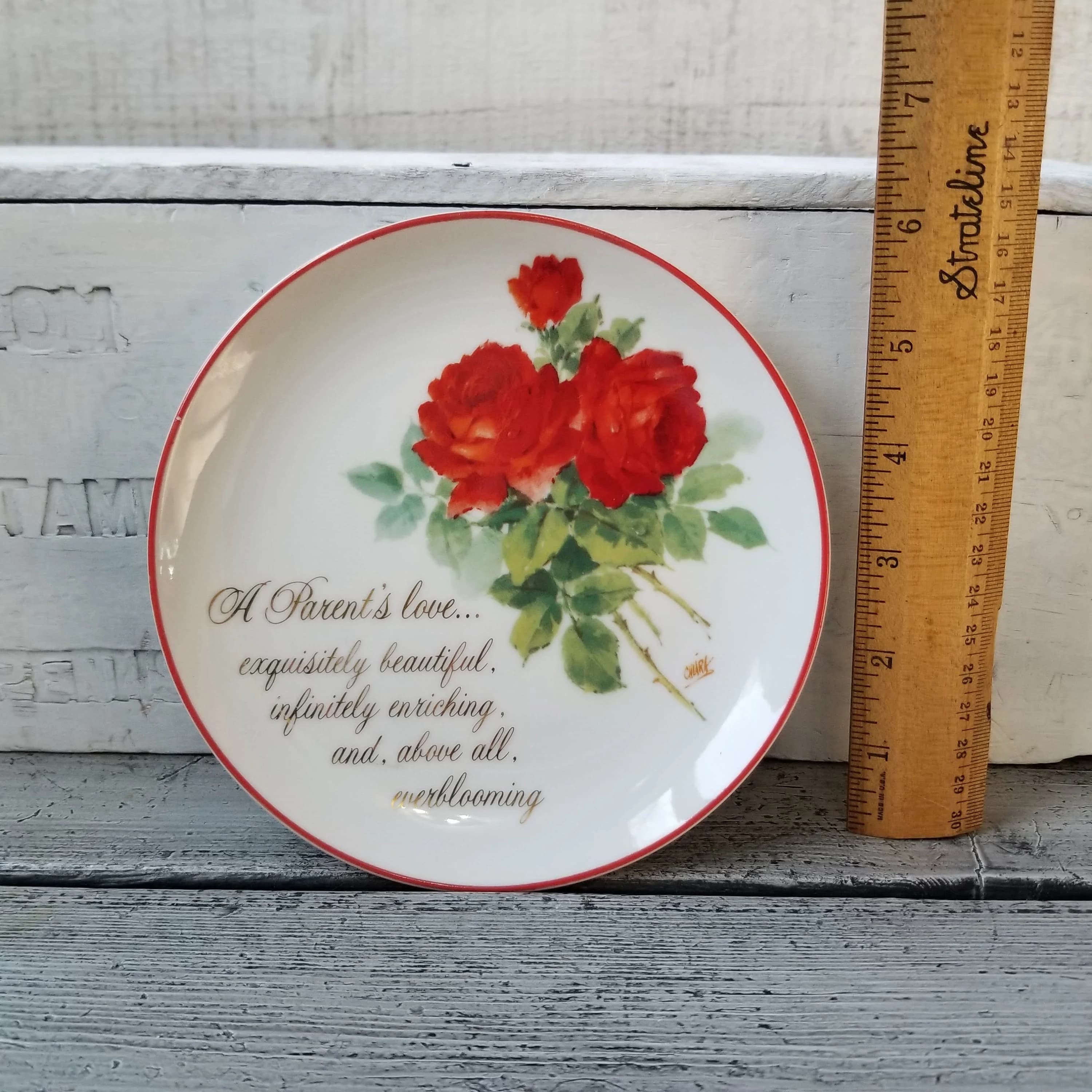 Lasting Memories rose plate, vintage Parent's love plate, small porcelain collector plate, American Greetings plate, vintage parents gift - image 3