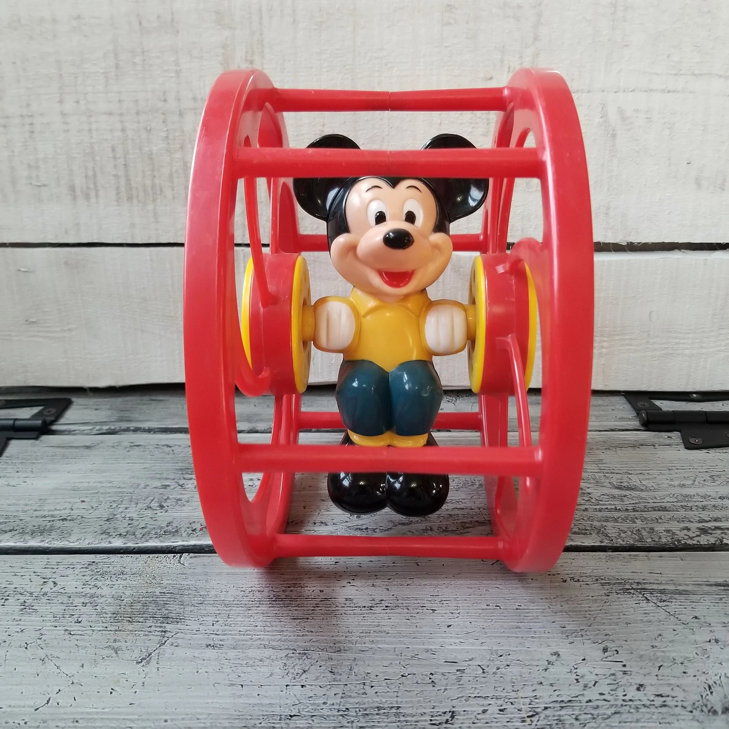 Mickey Mouse rolling red toy, vintage Mickey Mouse toy, vintage Mickey Mouse rattle push toy, Mickey Mouse collectible toy, Illco toy - image 5