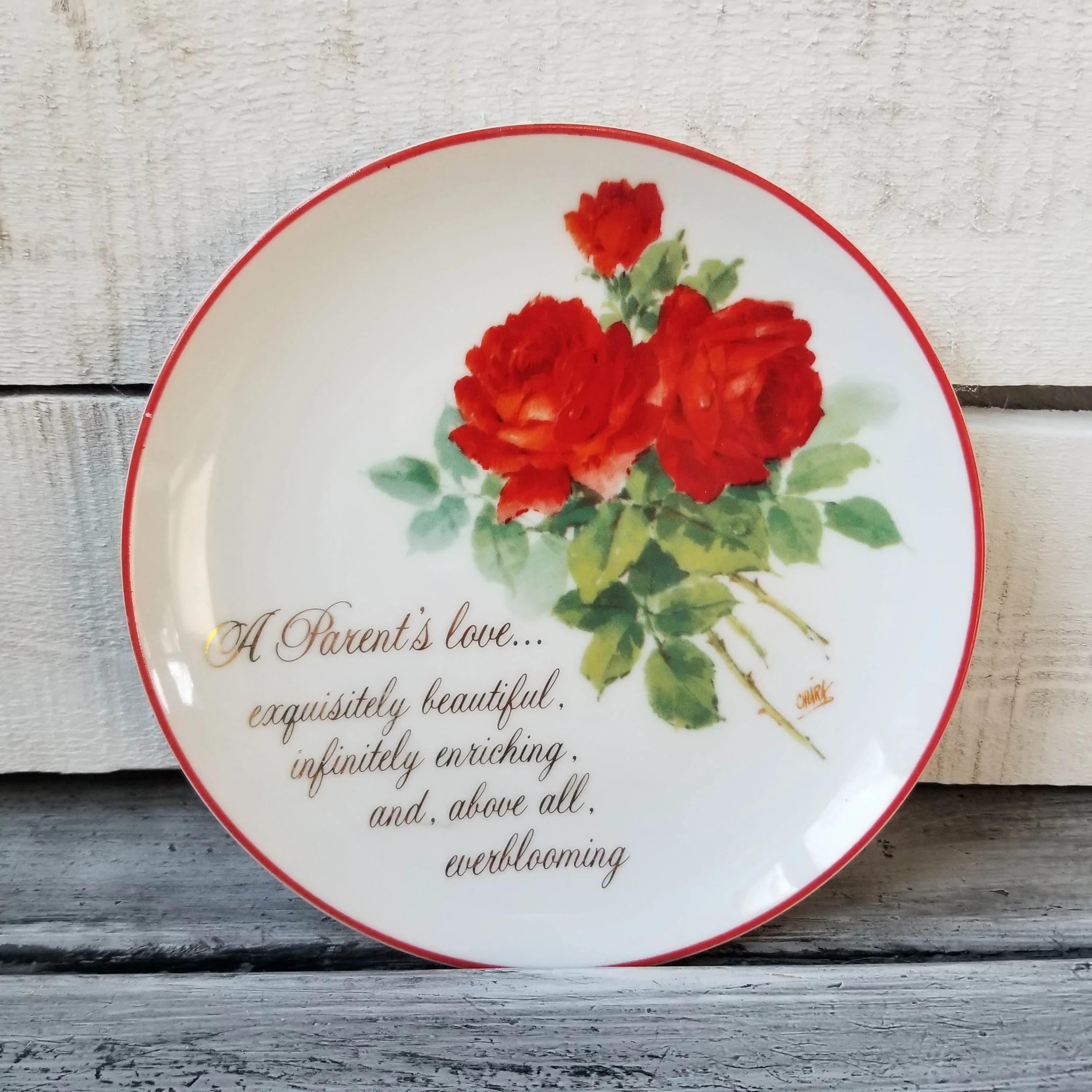 Lasting Memories rose plate, vintage Parent's love plate, small porcelain collector plate, American Greetings plate, vintage parents gift - image 5