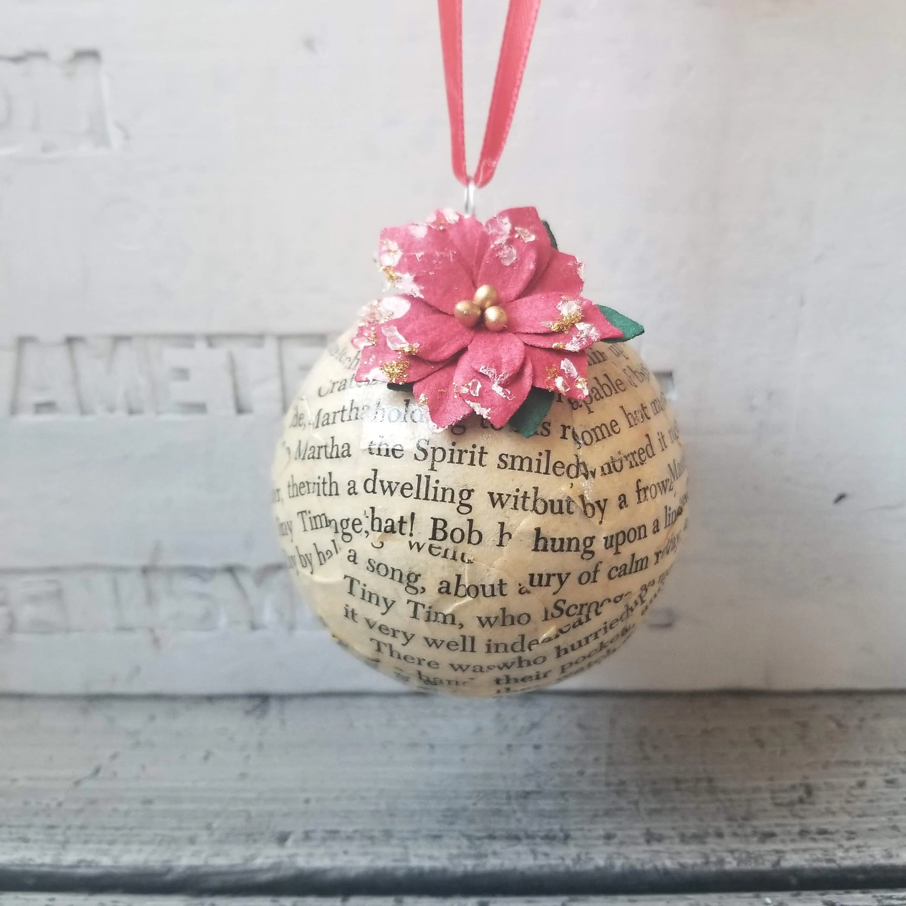 A Christmas Carol book page Christmas ornament, vintage Christmas Carol by Charles Dickens ornament, upcycled book ornament, Dickens - image 5