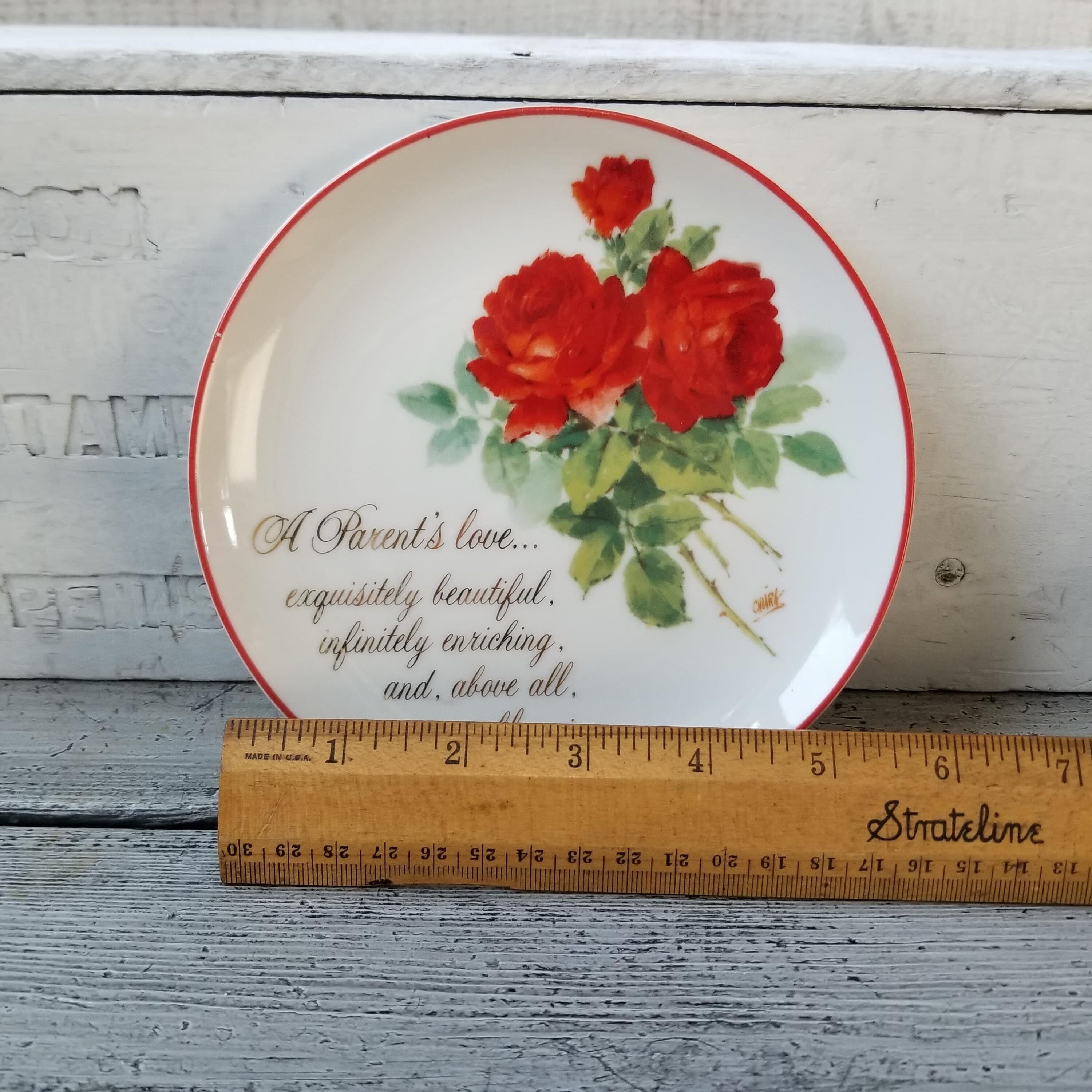 Lasting Memories rose plate, vintage Parent's love plate, small porcelain collector plate, American Greetings plate, vintage parents gift - image 4