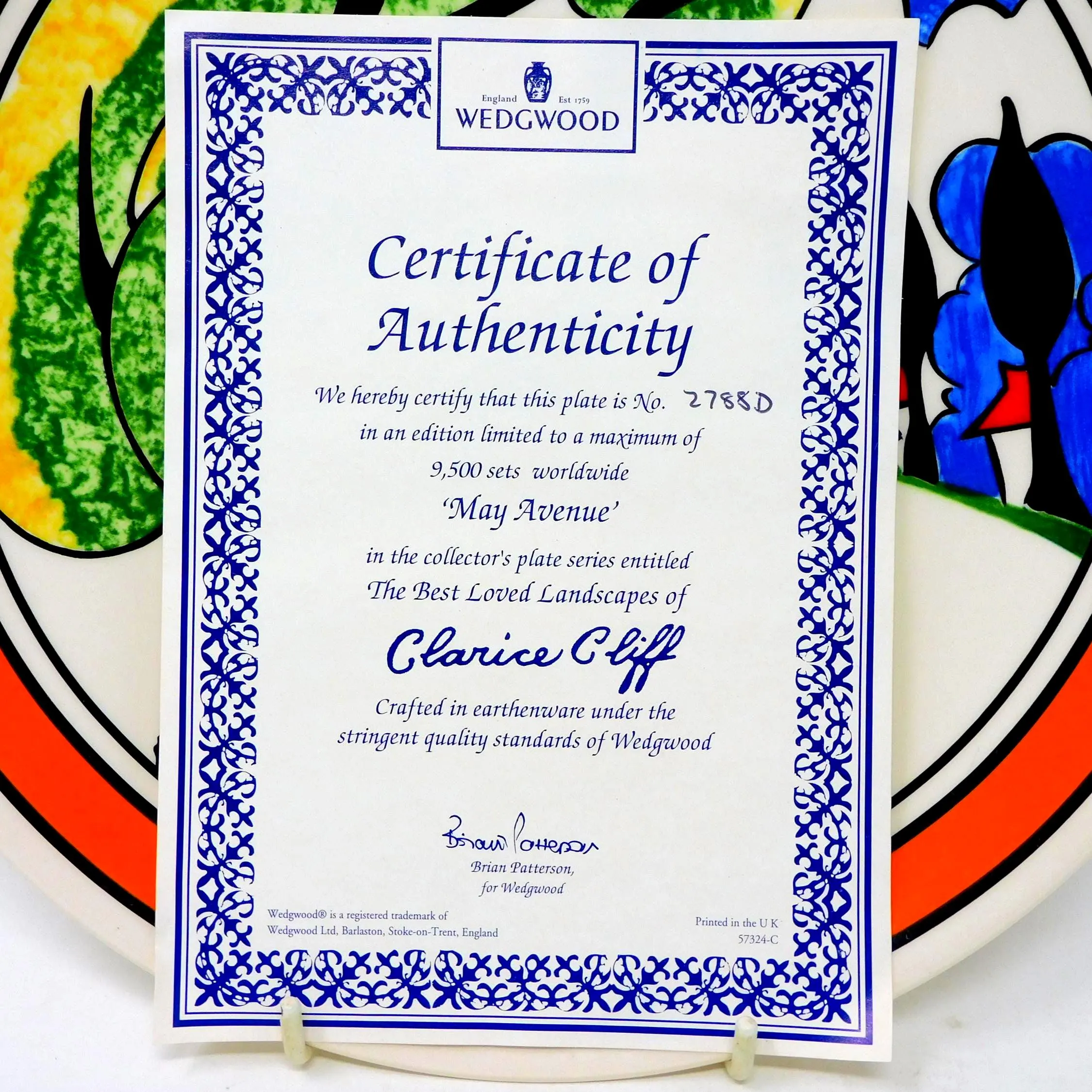 Wedgwood Clarice Cliff "May Avenue" Limited Edition Collector's Plate, 10.25", Certificate of Authenticity, No. 2788D - image 5
