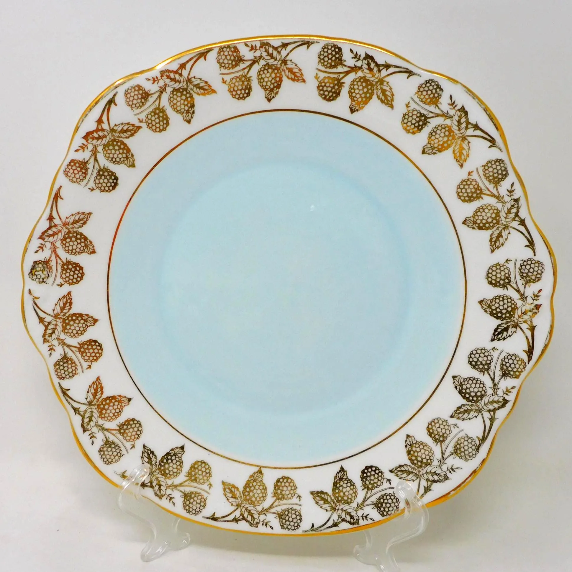 Duchess Bone China Cake Plate – Gold Blackberry Border, England – 9.25"