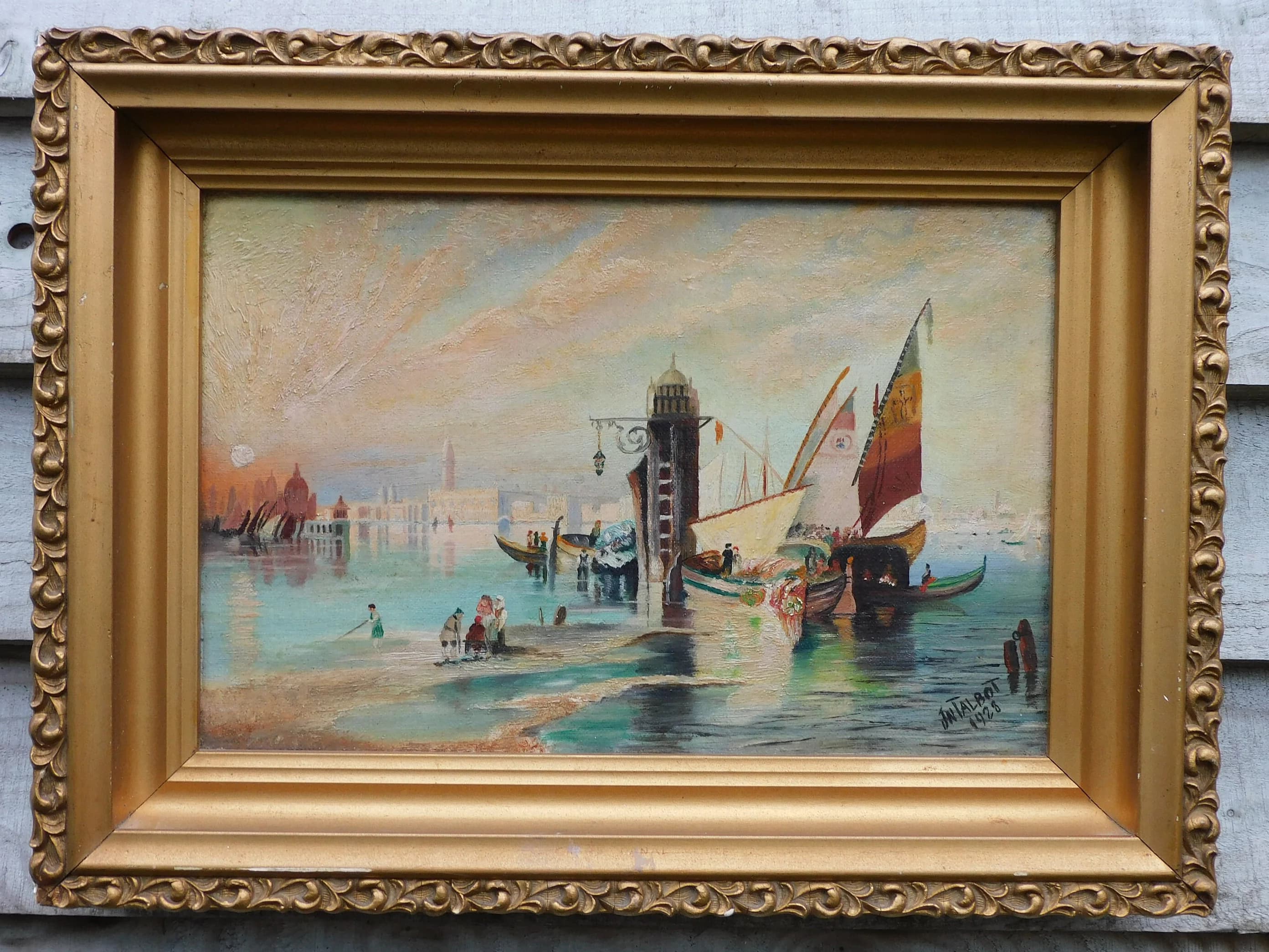 Original Oil Painting Venetian Lake Scene , 1928 signed by artist - image 3