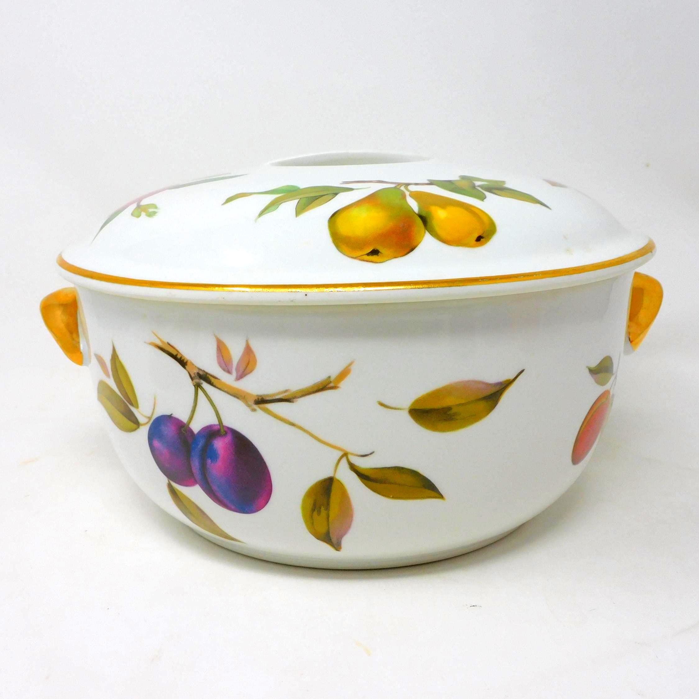 Royal Worcester Evesham Gold Casserole Dish – Vintage Fruit Design, Oven-to-Table Tureen