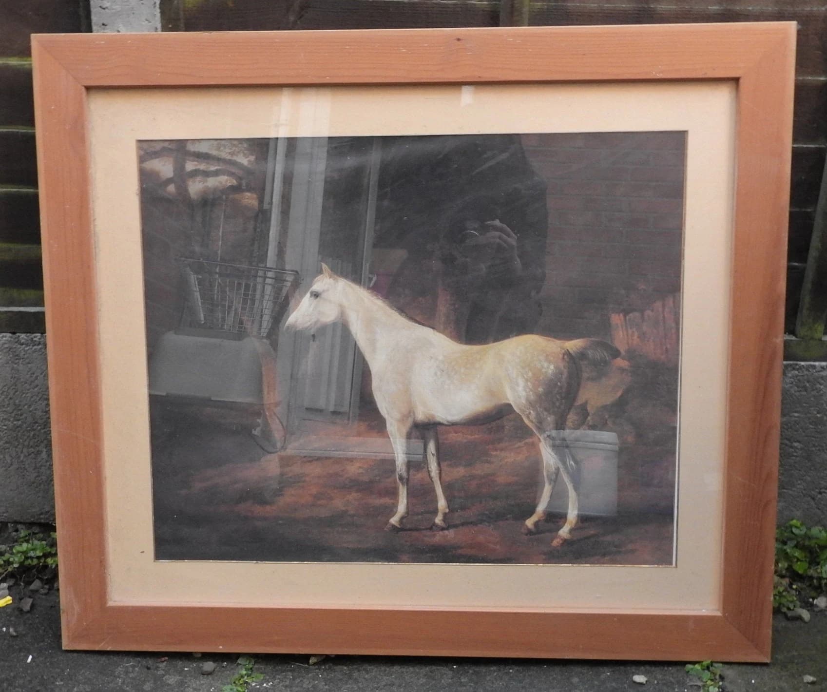 Vintage "GREY MARE" Horse Print: Large Wooden Framed Glazed Art