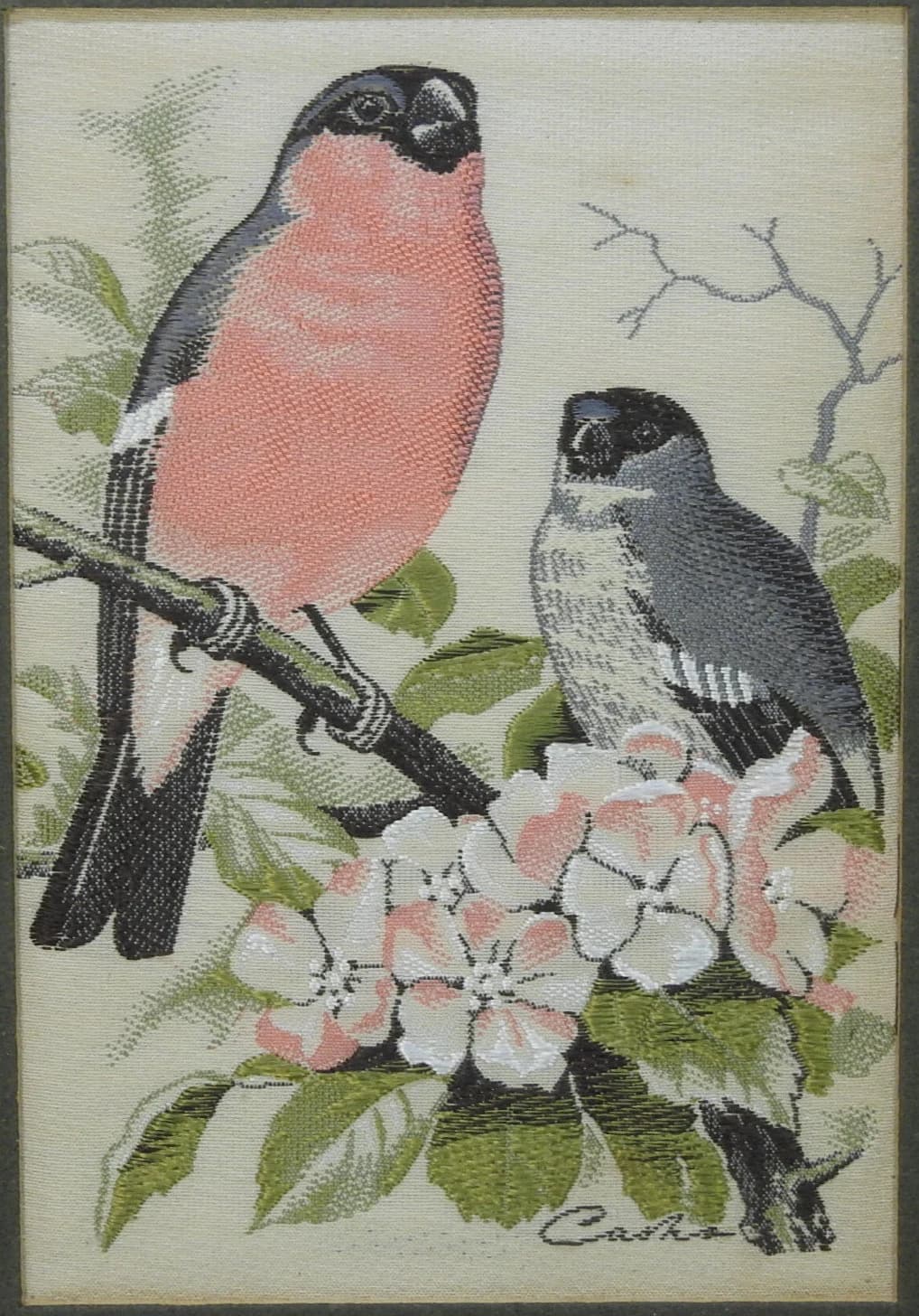 Vintage Woven silk picture of Bullfinch on a branch by cash ltd - Bullfinch - image 5