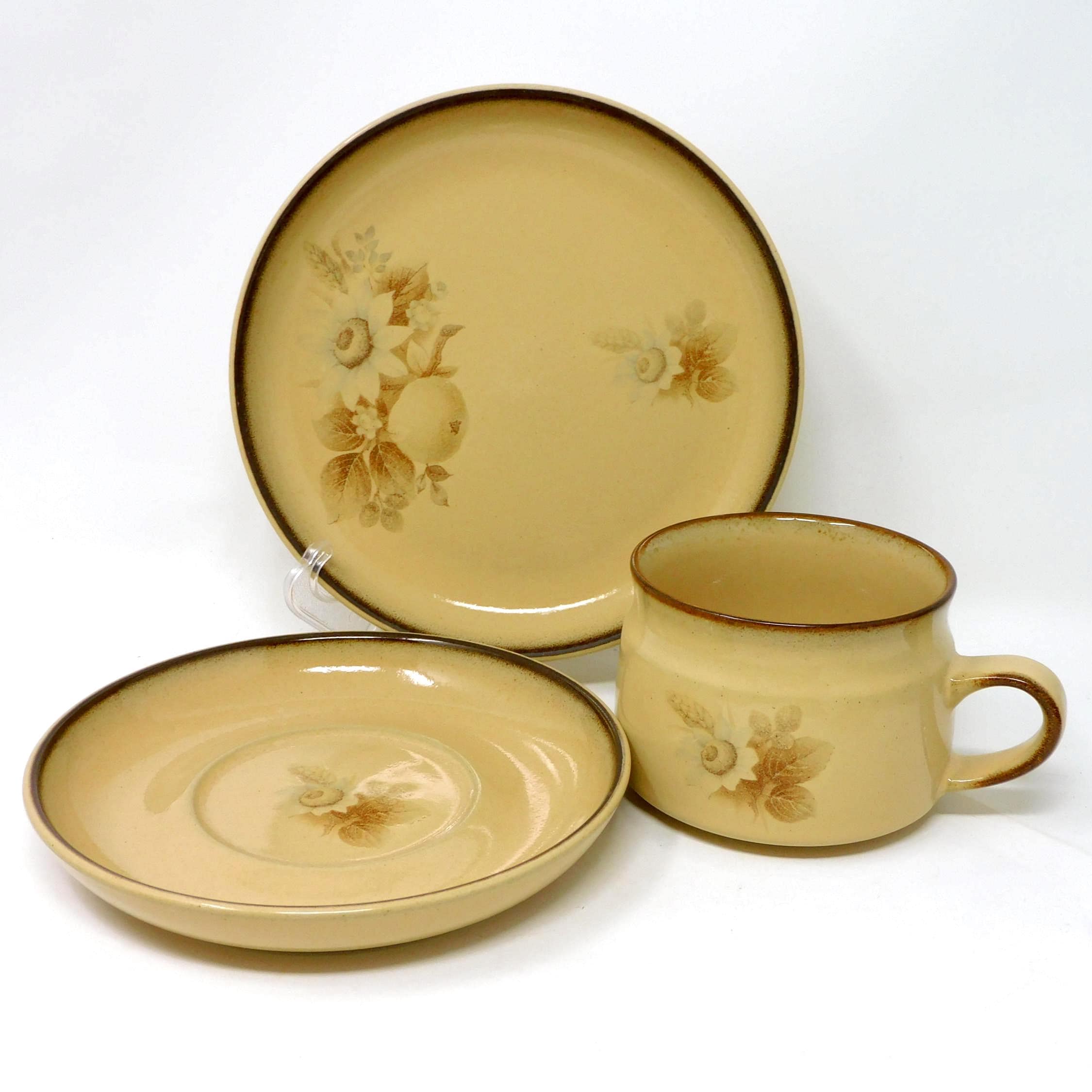 Vintage Denby Memories Trio Set • Floral Stoneware Coffee Cup, Saucer, Side Plate (1980s)