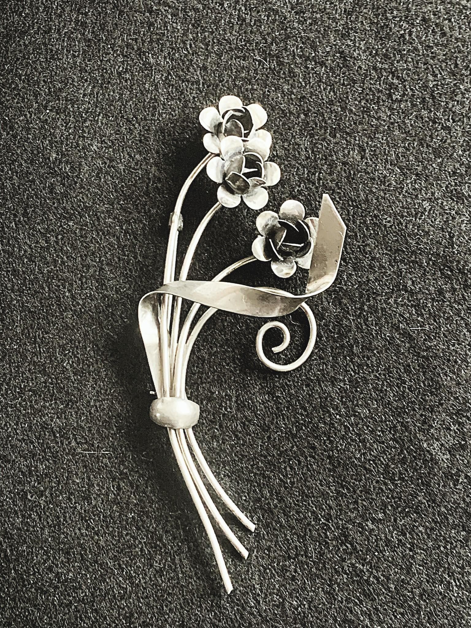 Vintage Sterling Rose Floral Bouquet Brooch