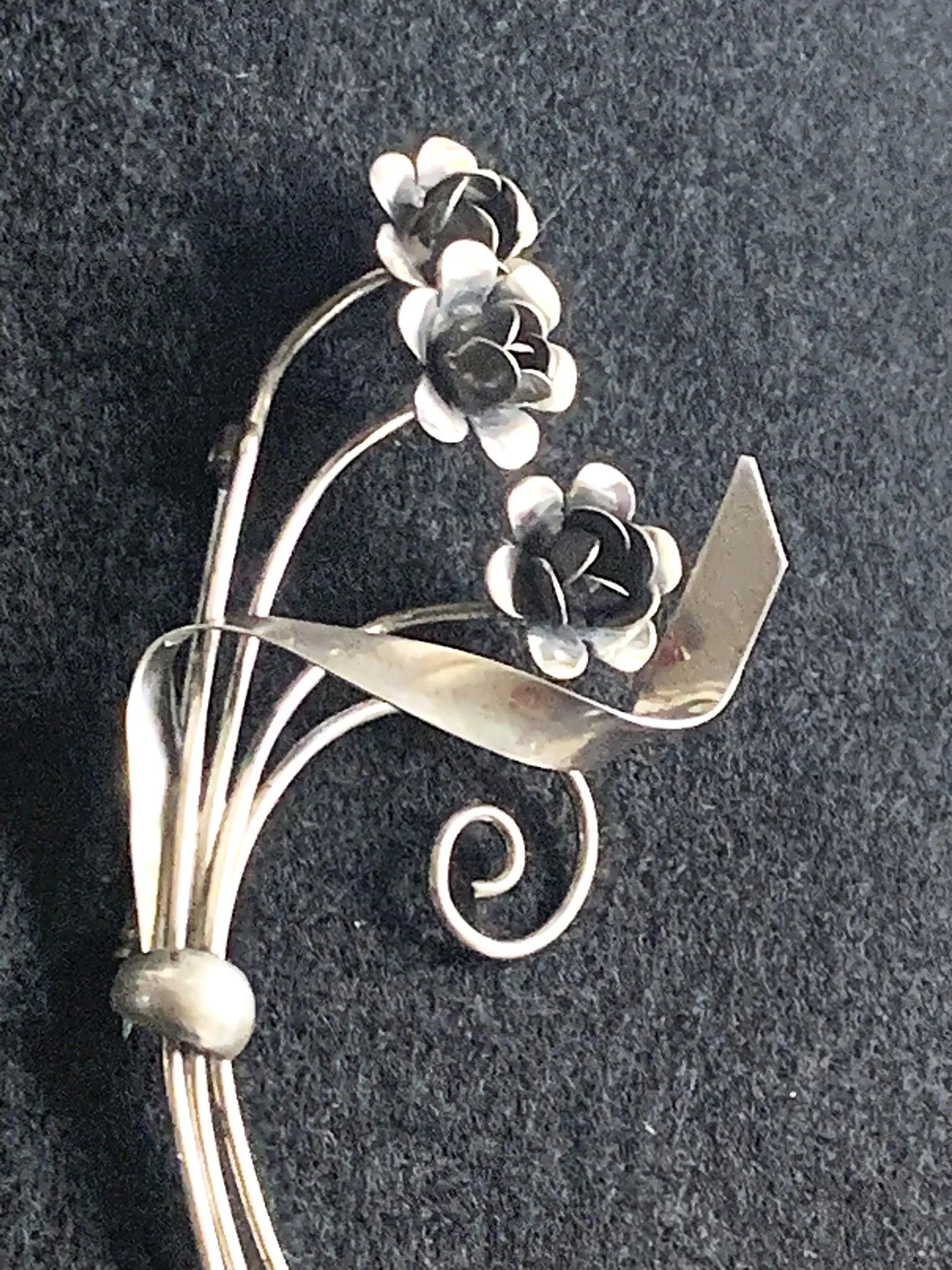 Vintage Sterling Rose Floral Bouquet Brooch - image 3