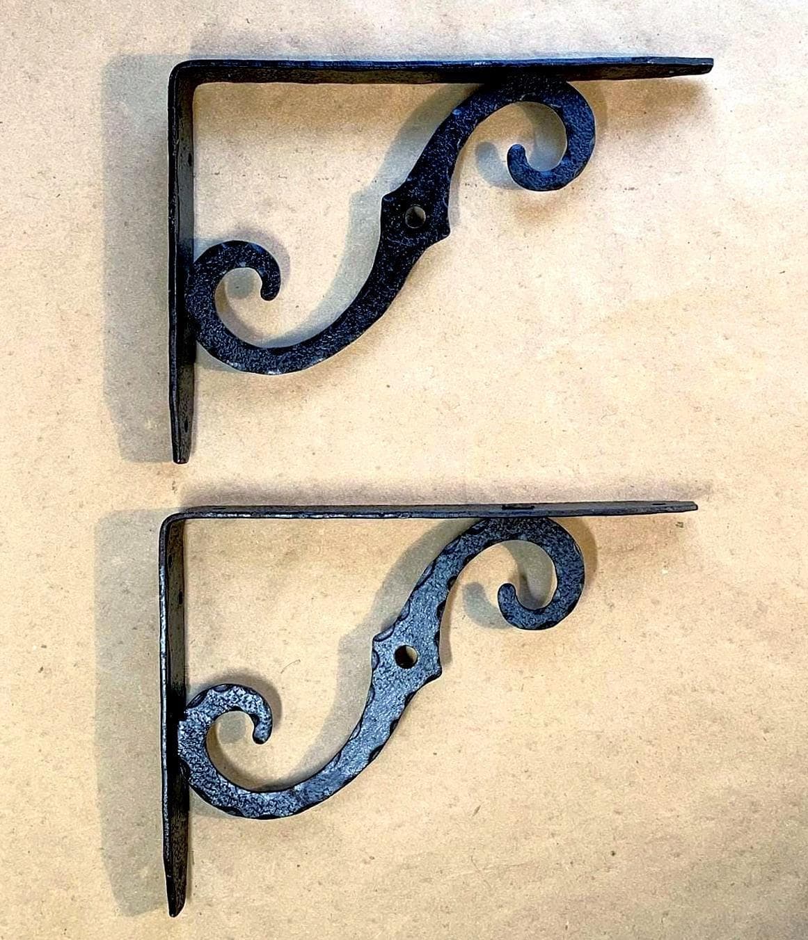 Vintage Italian Hammered Metal L-Shaped Mounting Brackets