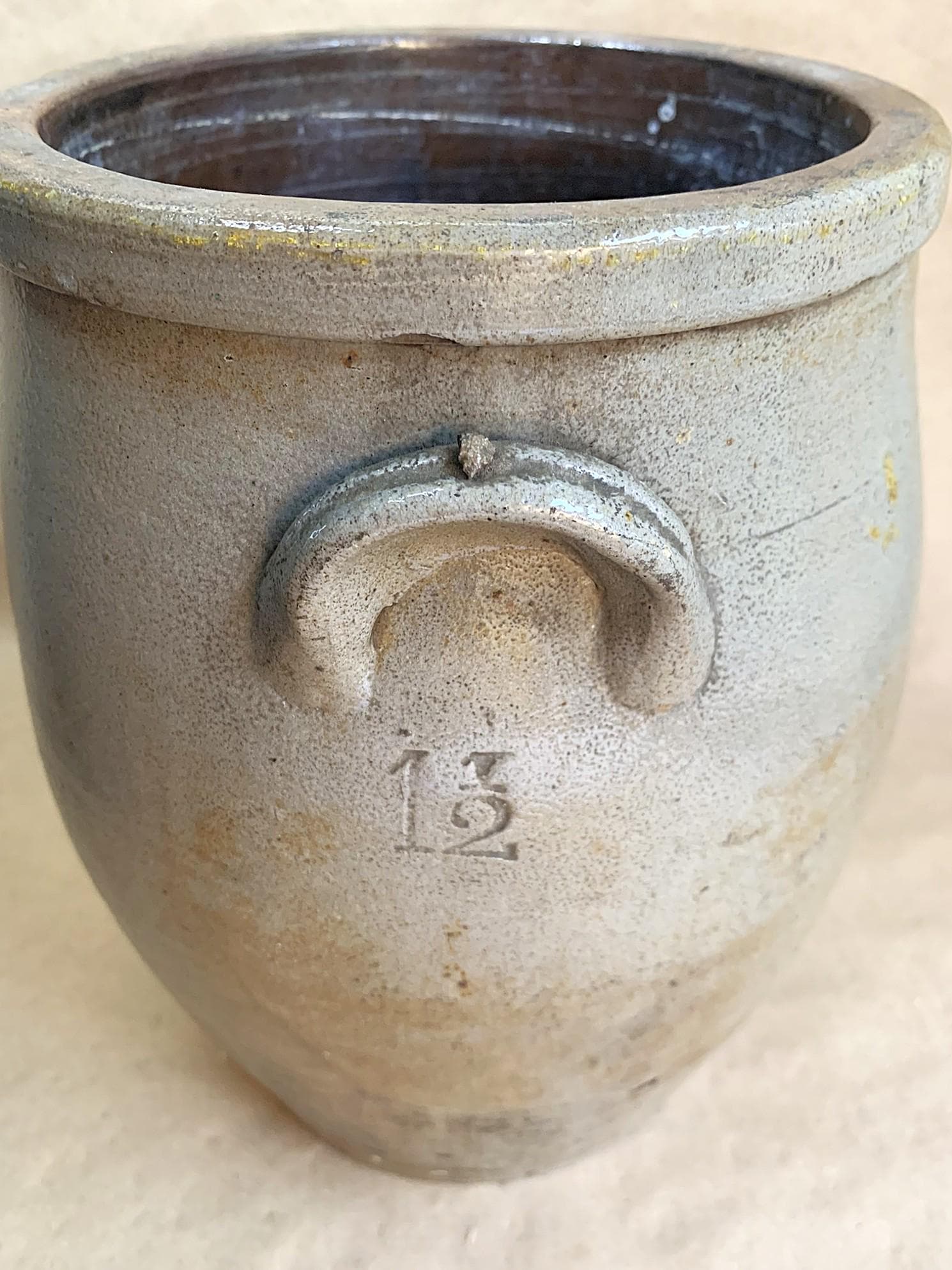 Antique Early 19th Century Ovoid Salt Glazed Stoneware Crock 1 1/2 Cobalt Mark Pennsylvania Estate Att. R.C. Remmey - image 4