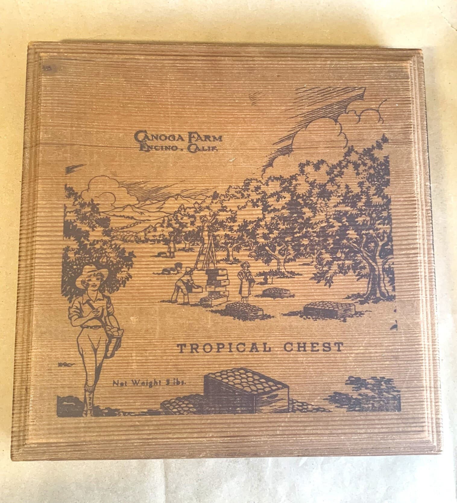 Vintage Wooden Box Advertising Canoga Farms Encino CA