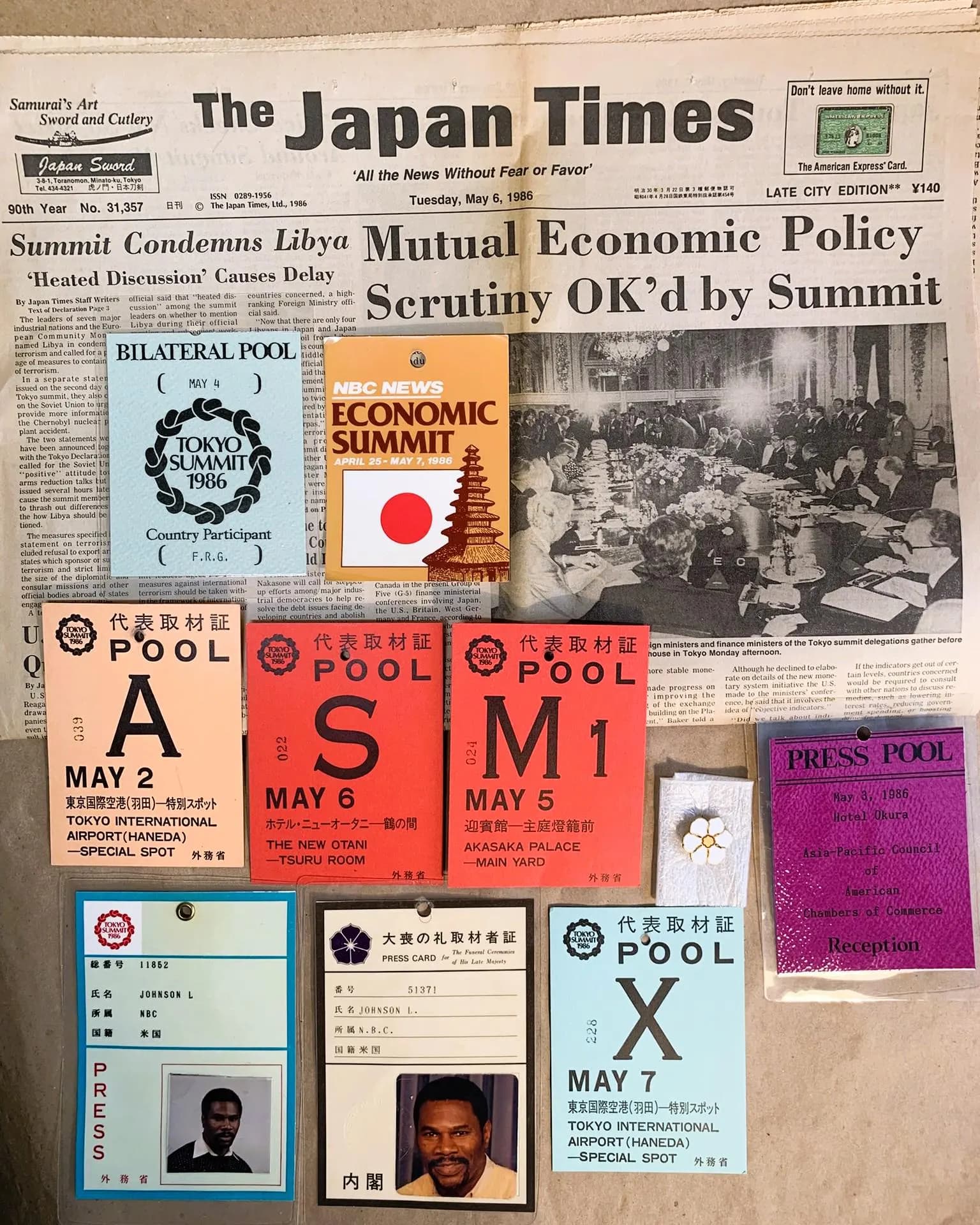 Ronald Reagan's 1986 Trip to G-7  Economic Summit in Tokyo, Japan  10 piece Memorabilia Package