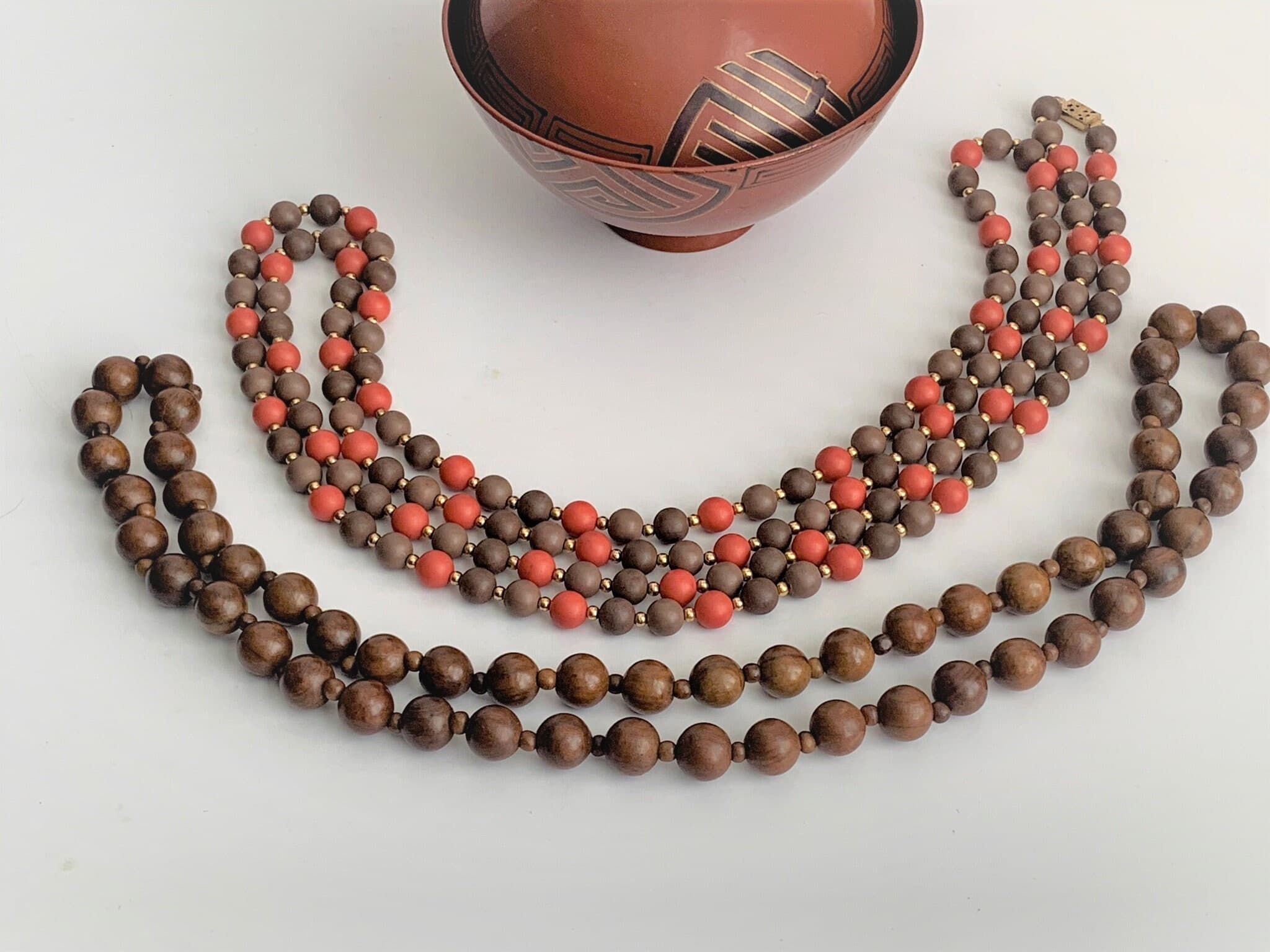 Vintage Beaded Necklaces (2) Melamine Plastic and Wood Vintage Costume Jewelry - image 3