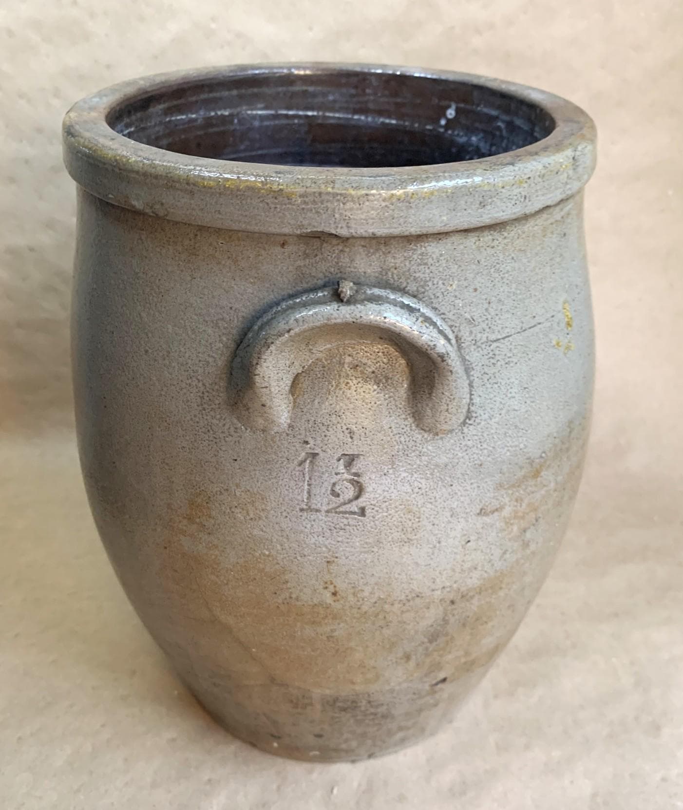 Antique Early 19th Century Ovoid Salt Glazed Stoneware Crock 1 1/2 Cobalt Mark Pennsylvania Estate Att. R.C. Remmey - image 5