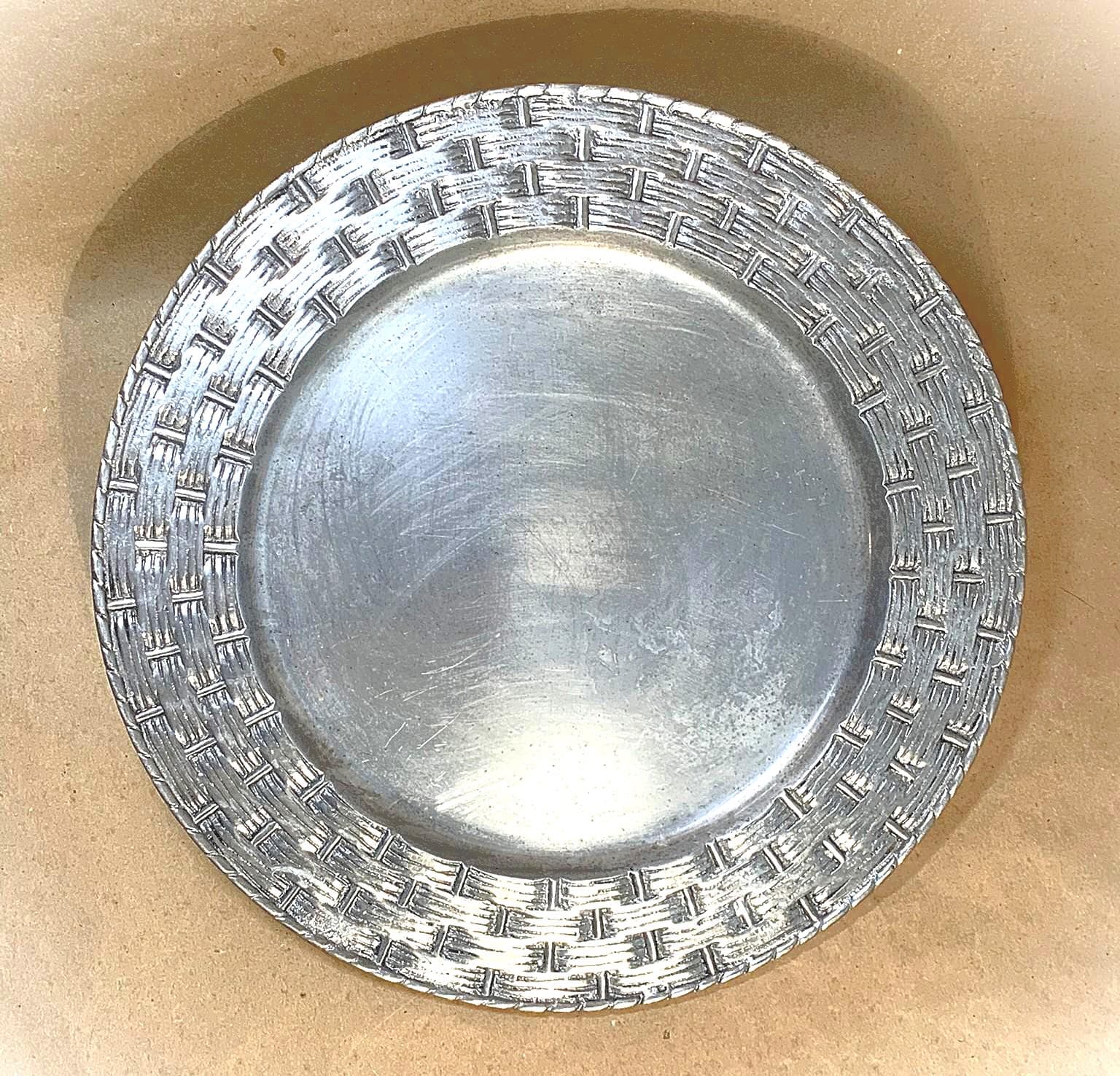 Pewter Metal Steak Platter with Basketweave Rim  12 3/4" - image 3