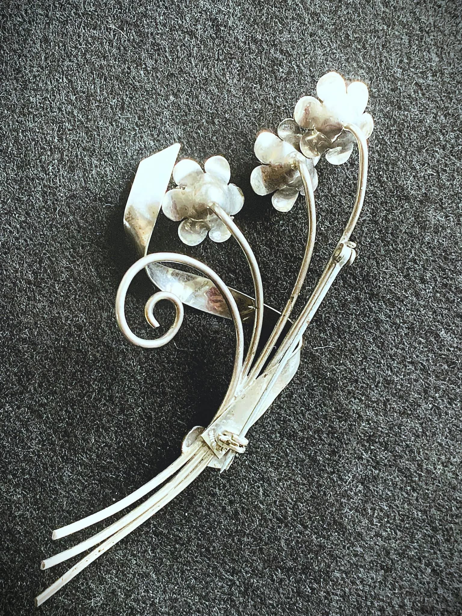 Vintage Sterling Rose Floral Bouquet Brooch - image 4