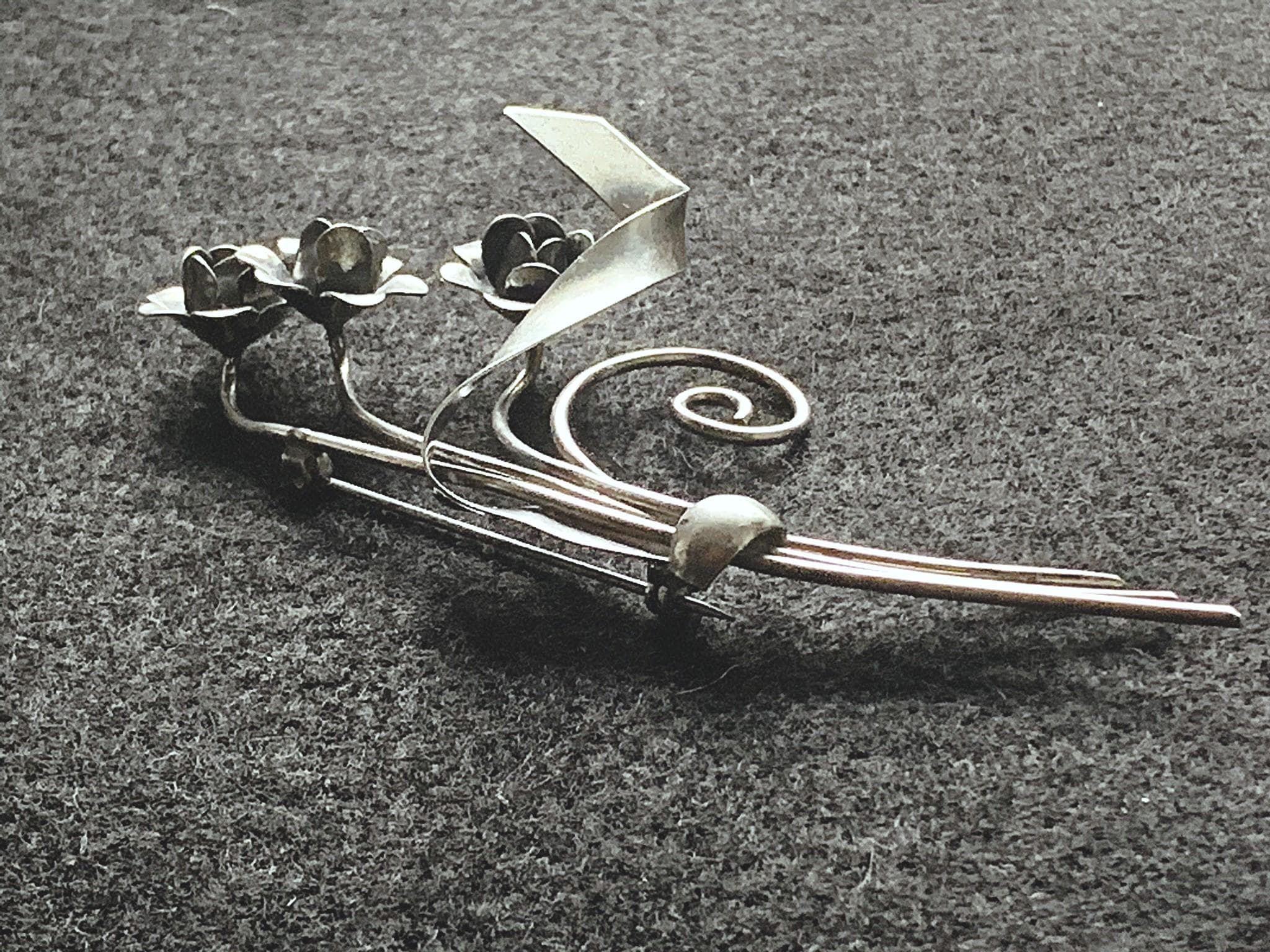Vintage Sterling Rose Floral Bouquet Brooch - image 5