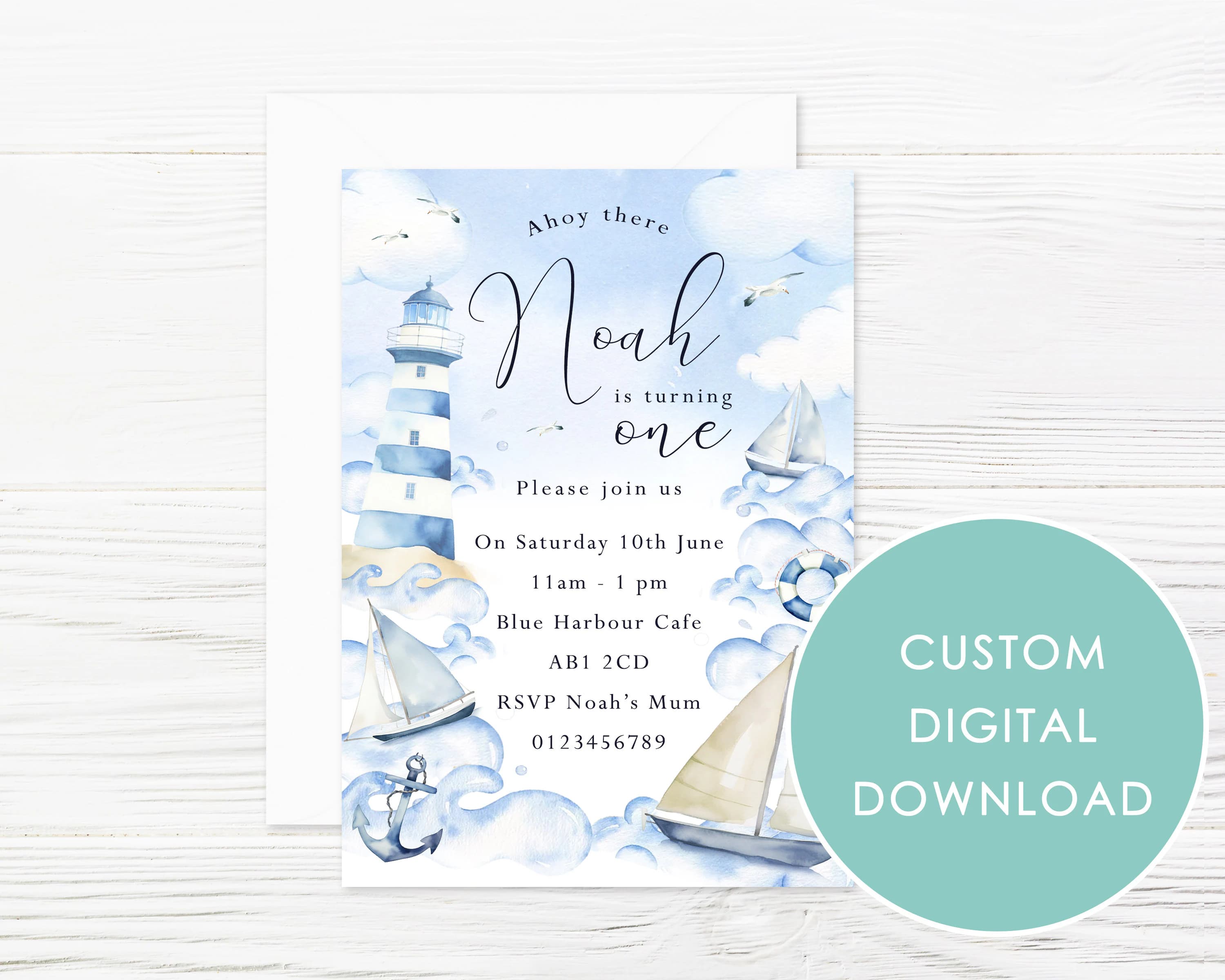 DIGITAL DOWNLOAD Personalised Boats Nautical Party Invitation