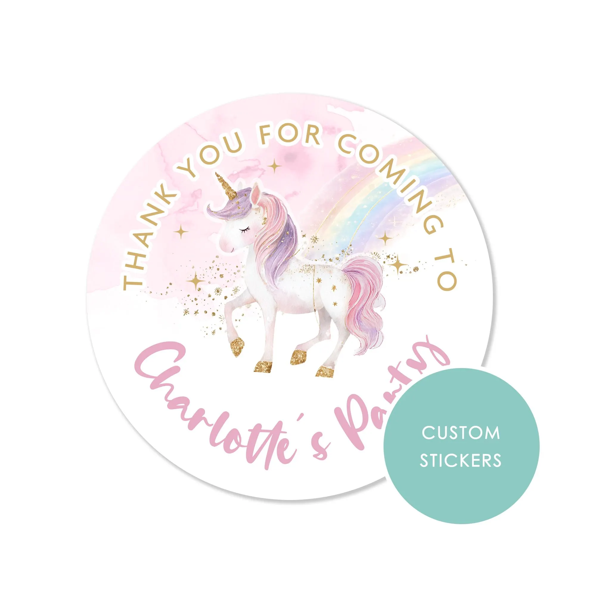Personalised Unicorn Pastel Birthday Party Stickers – Sweet Cone labels – Multiple Sizes Available