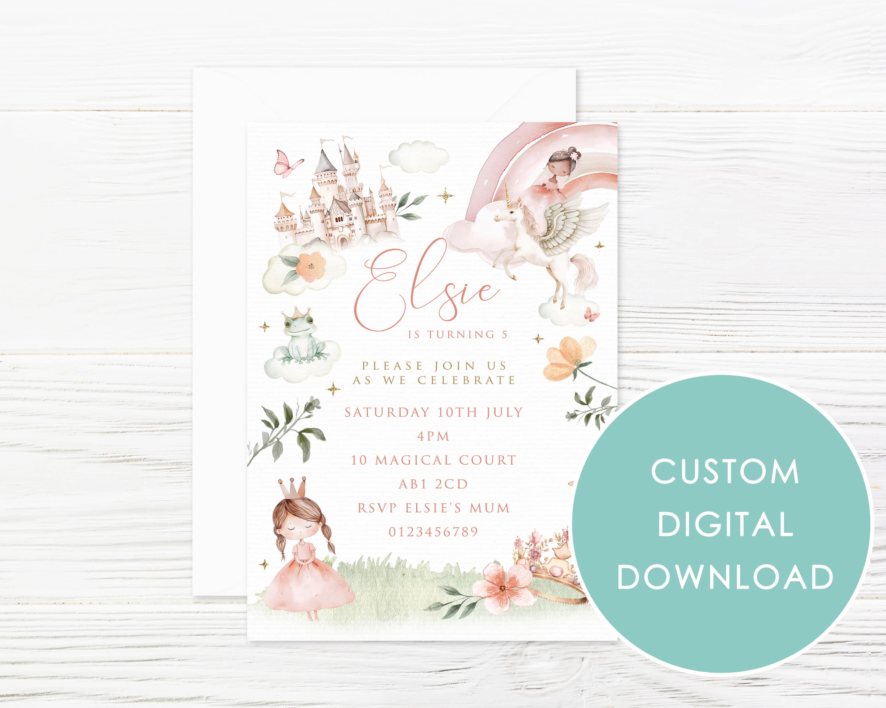 DIGITAL DOWNLOAD Personalised Princess Boho Party Invitation