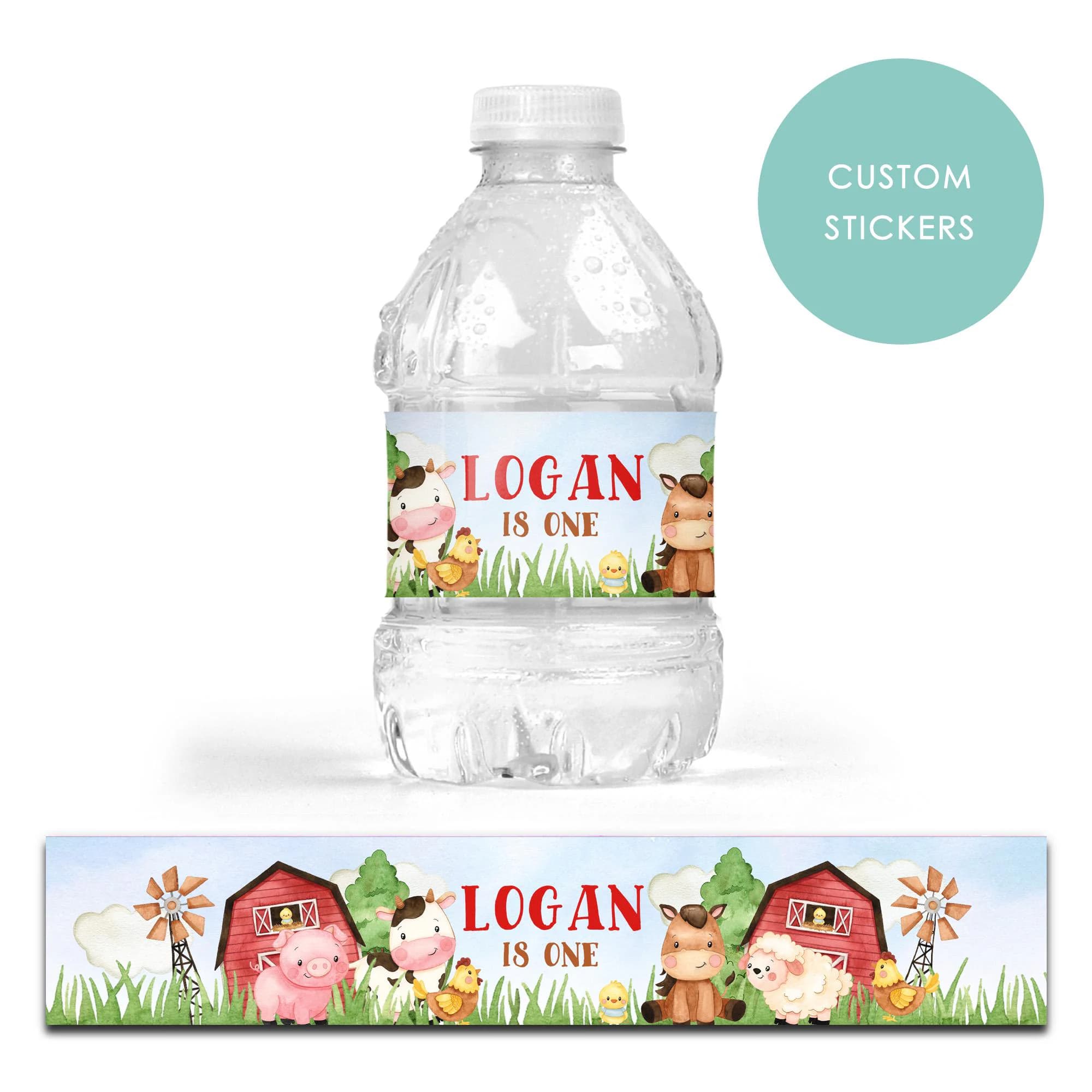 Personalised Farm Birthday Party Drink Labels – Water Bottle Stickers – Pack of 7 - Multiple Colours