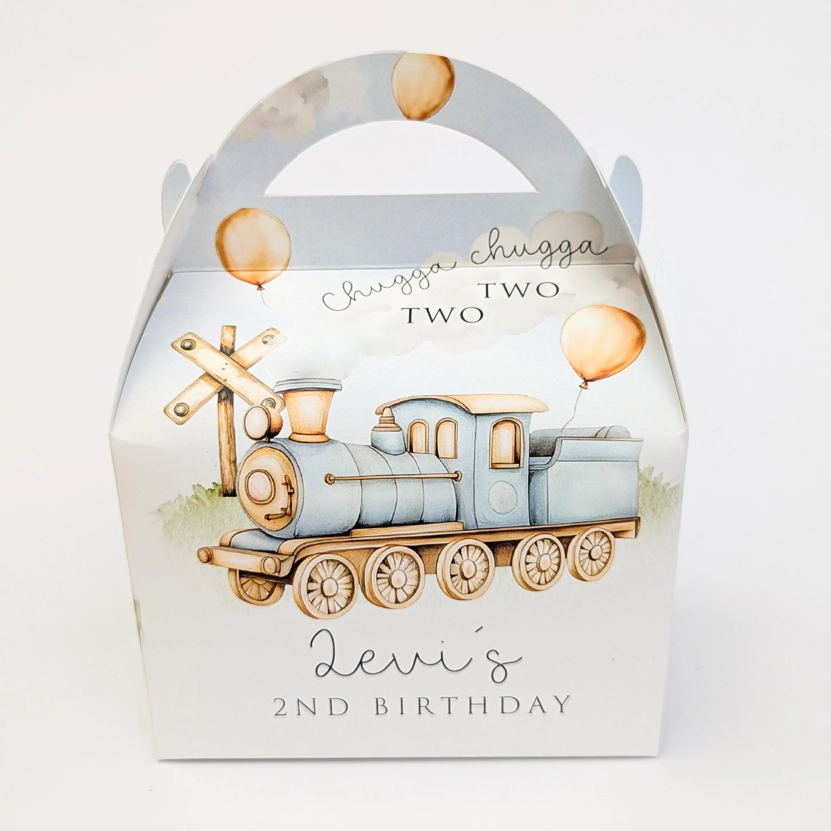 STEAM TRAINS Train Transport Personalised Children’s Party Box Gift Bag Favour