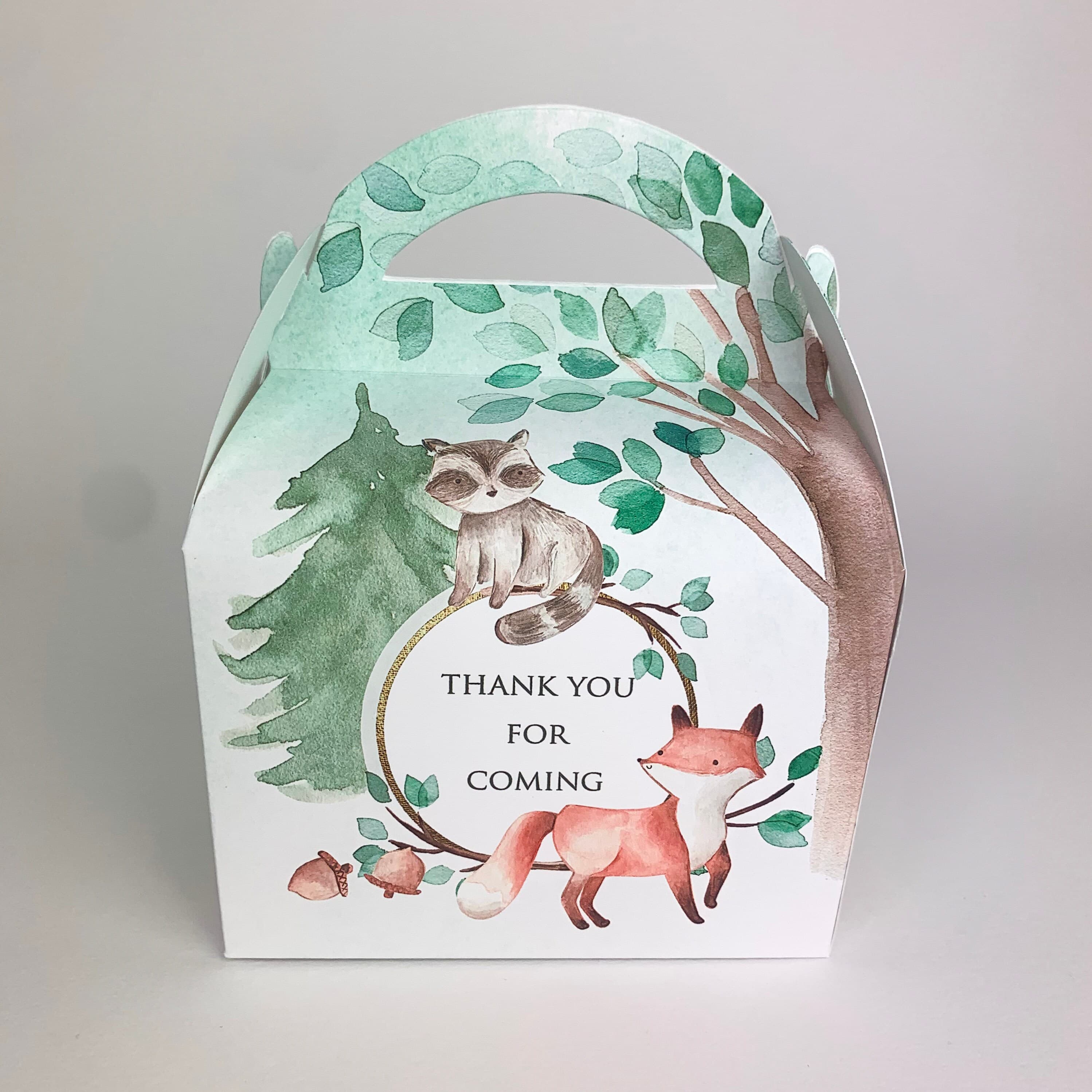 WOODLAND Forest animals Personalised Children’s Party Box Gift Bag Favour - image 3