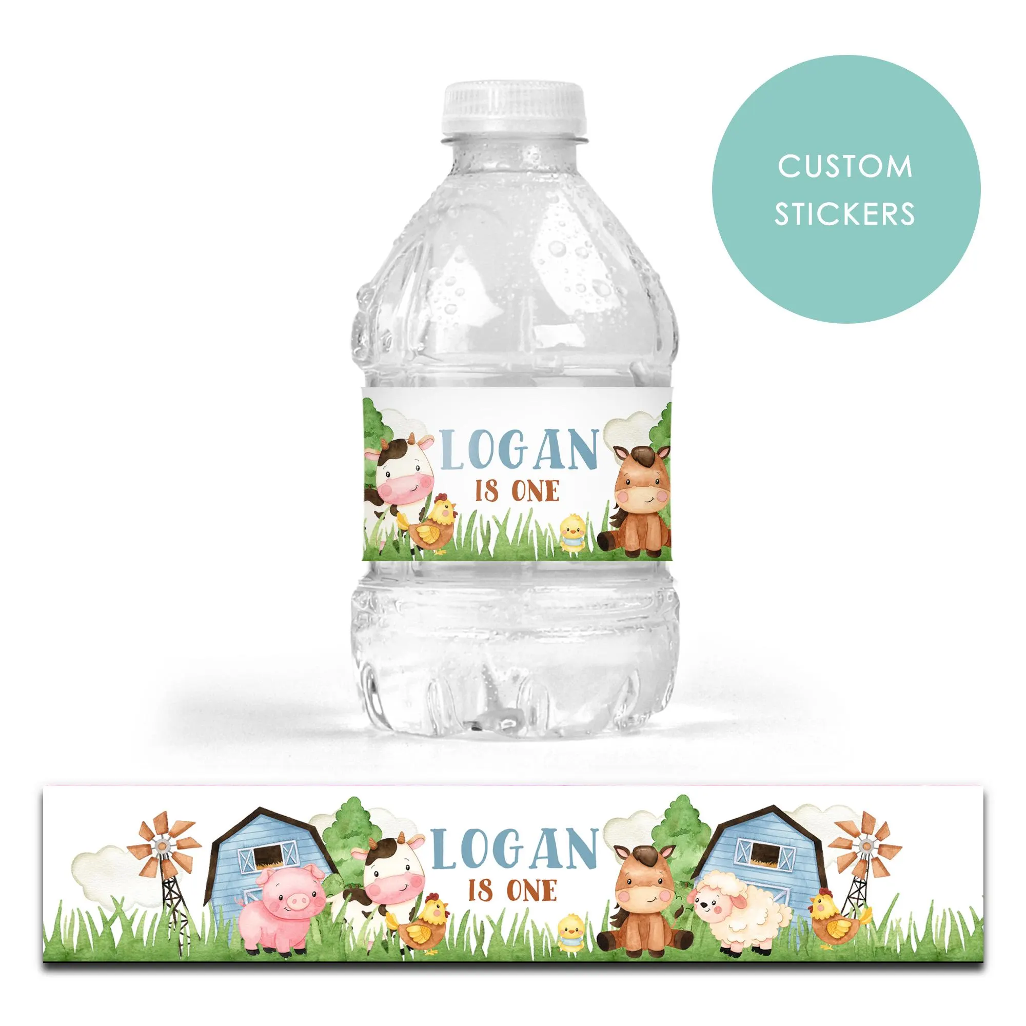 Personalised Farm Birthday Party Drink Labels – Water Bottle Stickers – Pack of 7 - Multiple Colours - image 3