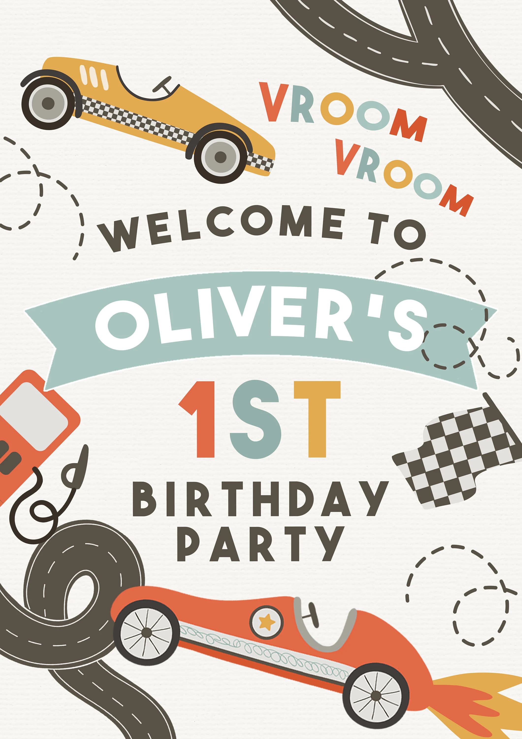 DIGITAL DOWNLOAD Welcome Sign Retro Racing Race Cars Birthday Party - image 3