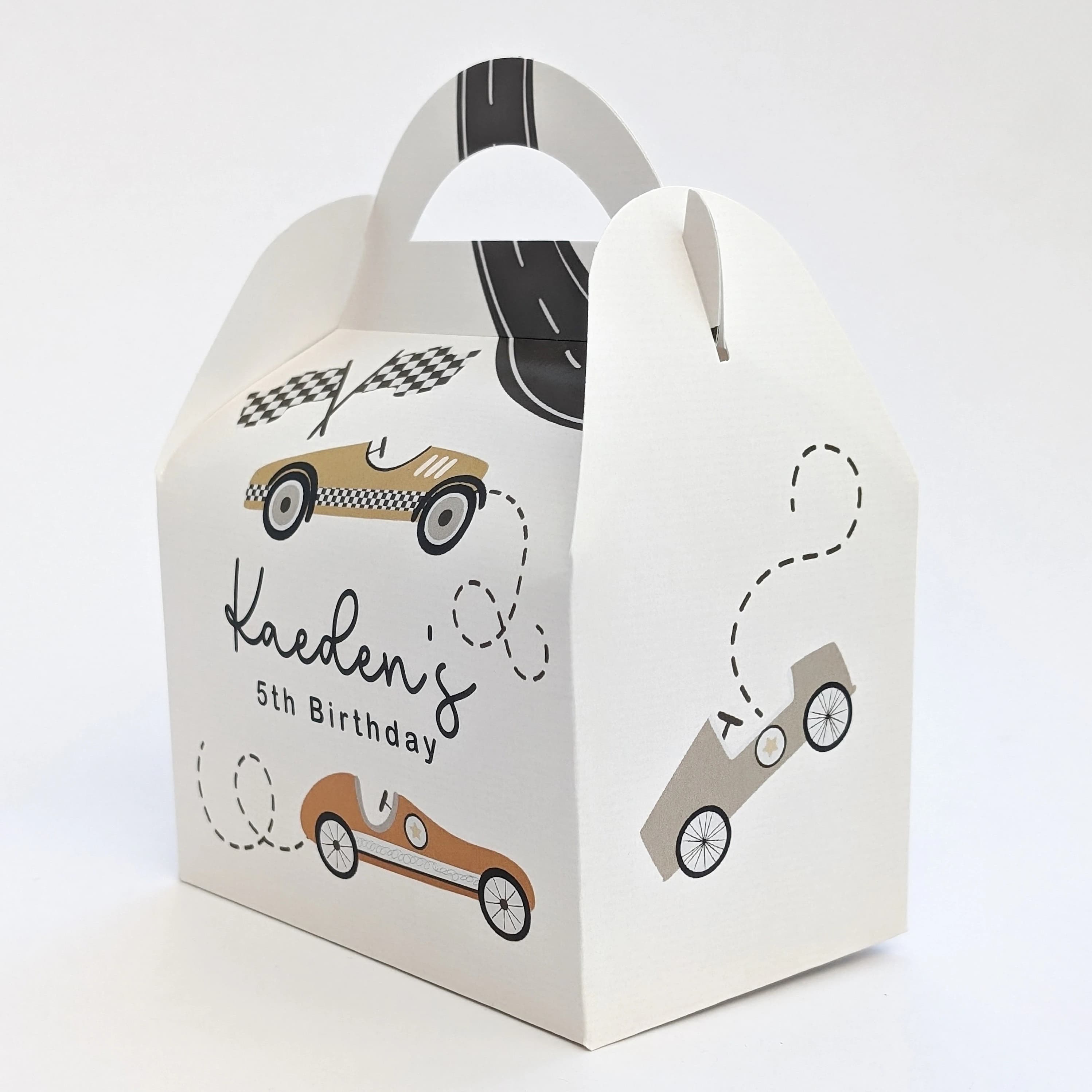 Retro Cars Racing Driver Personalised Children’s Party Boxes Gift Bag Favour - image 2