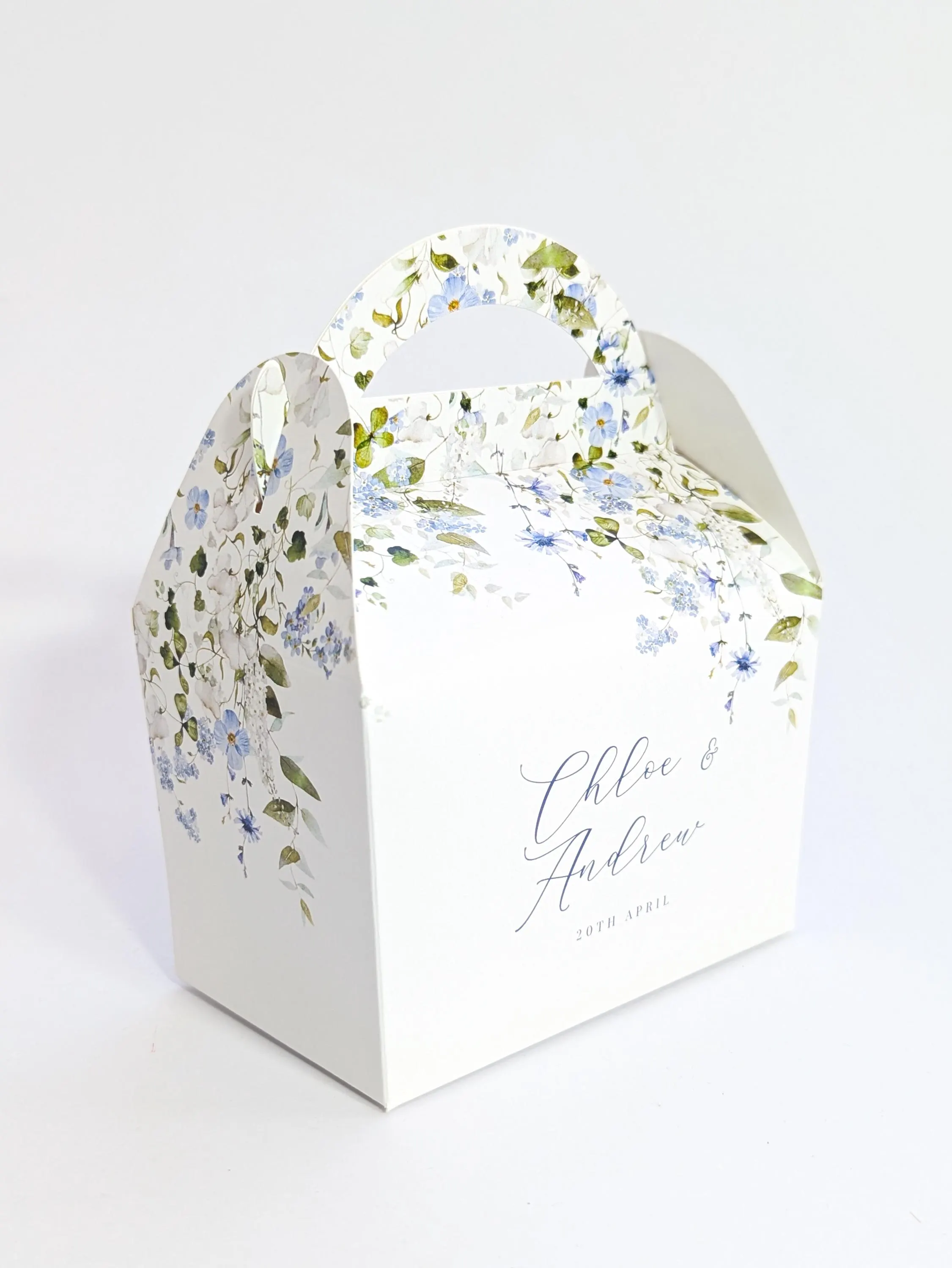 Personalised Blue Floral and Greenery Wedding Favour Boxes - image 3
