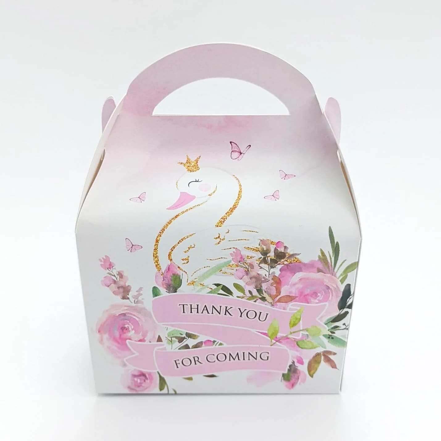 Pink floral swan Personalised Children’s Party Box Gift Bag Favour - image 4