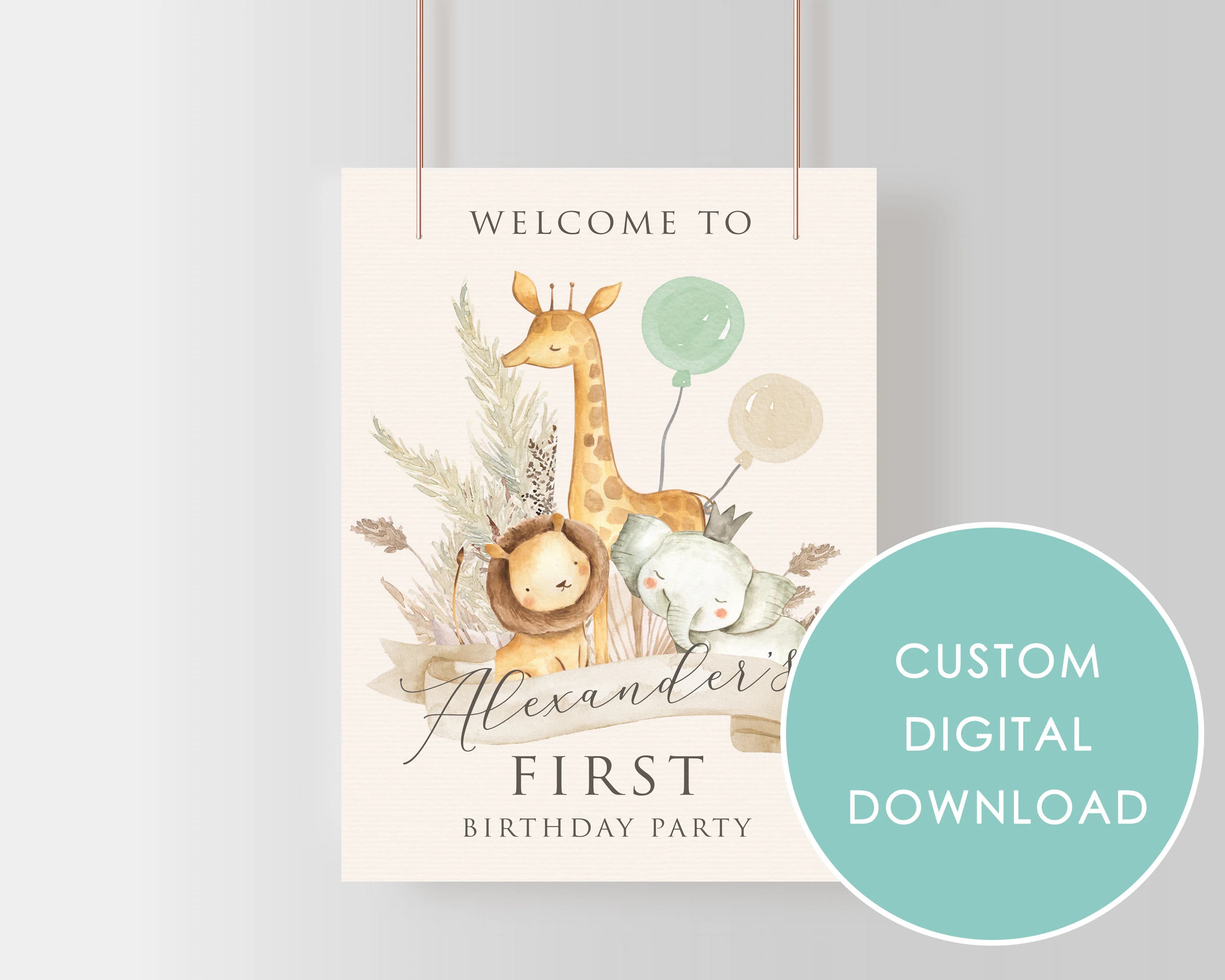 DIGITAL DOWNLOAD Personalised Boho Jungle Safari Welcome Sign