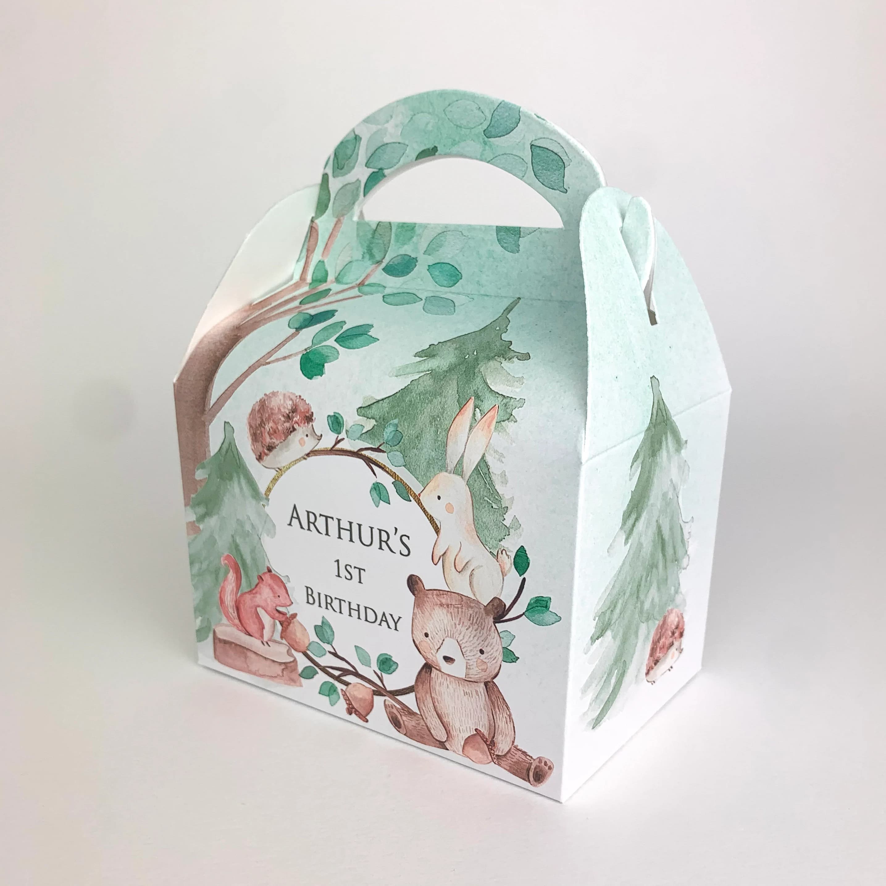 WOODLAND Forest animals Personalised Children’s Party Box Gift Bag Favour - image 2