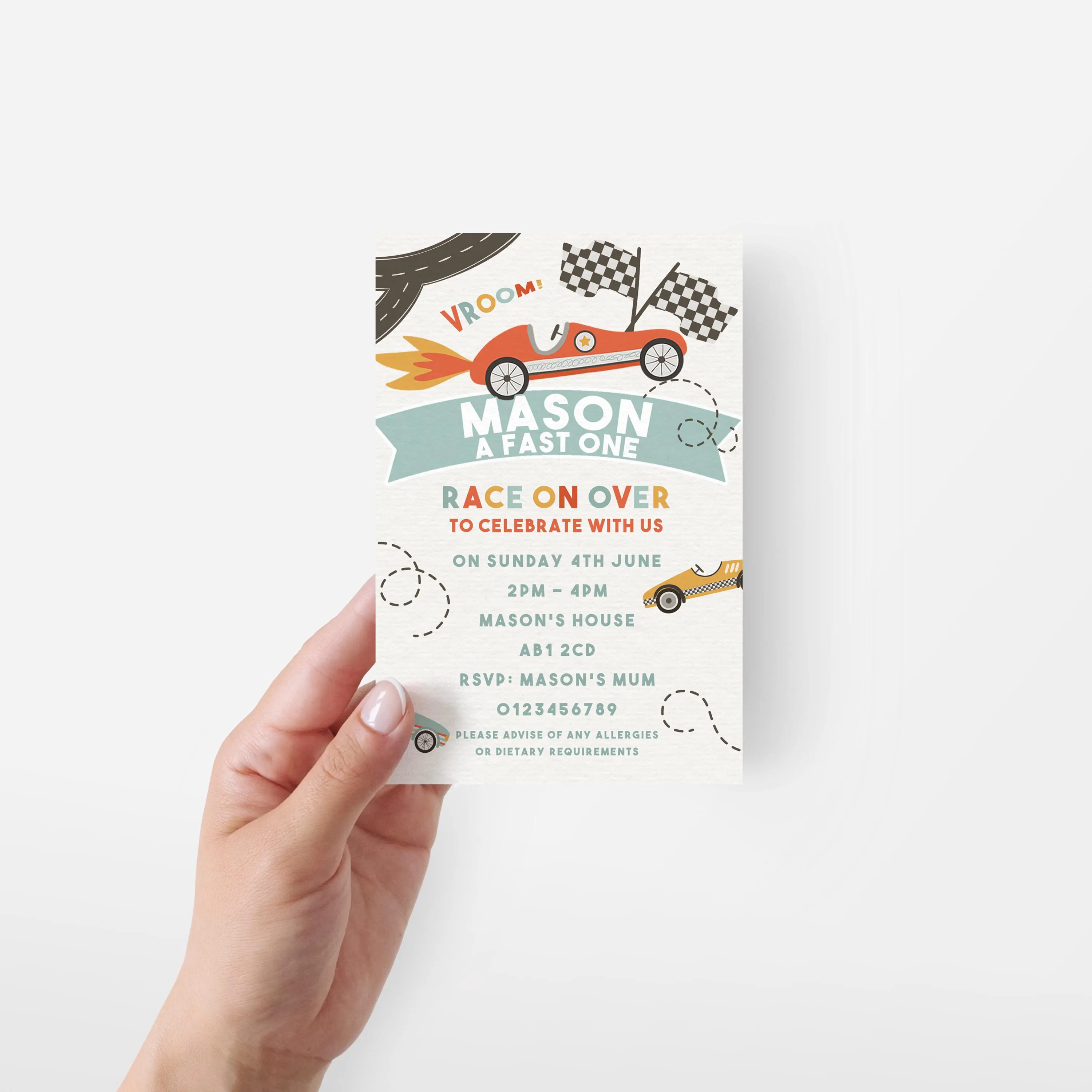 DIGITAL DOWNLOAD Personalised Retro Racing Cars Balloons Invitation - image 3