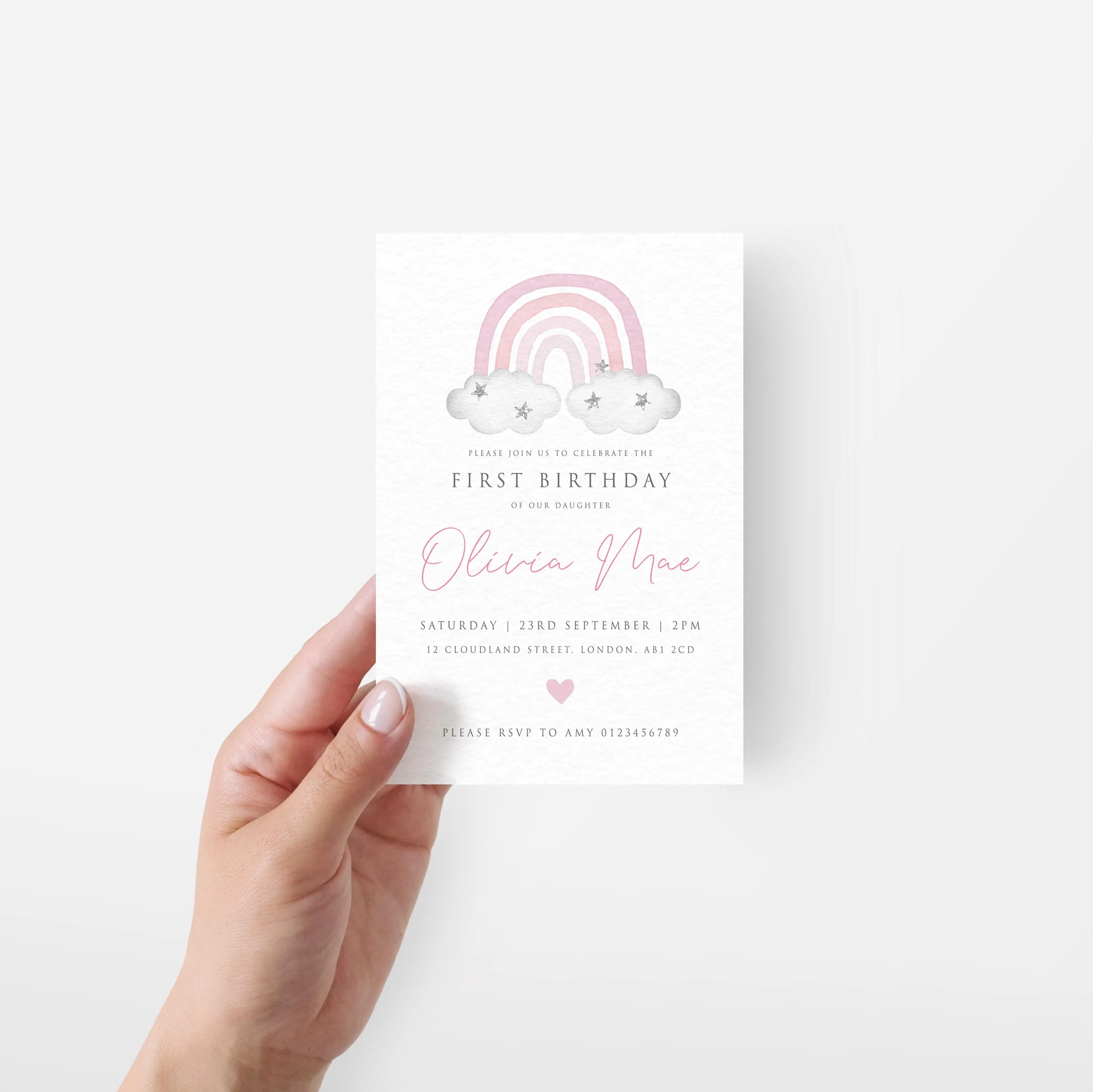 DIGITAL DOWNLOAD Personalised Rainbow Pink Minimal Party Invitation - image 3