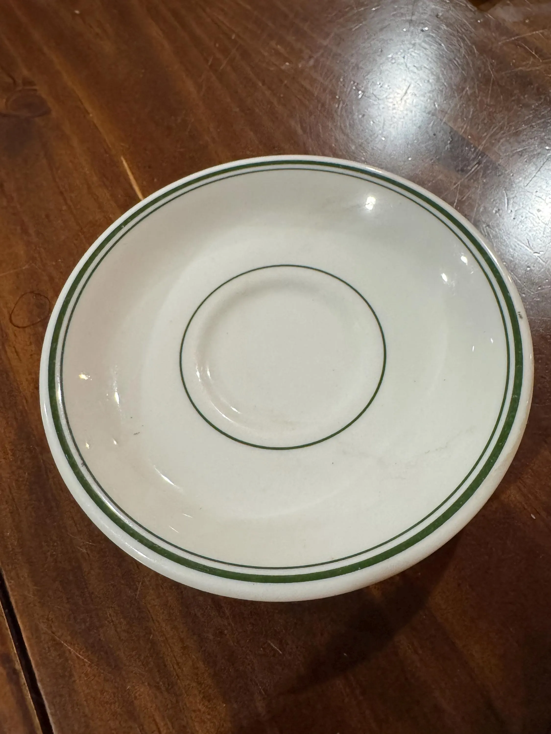 vintage Sterling China restaurant ware 6” saucer double green stripe
