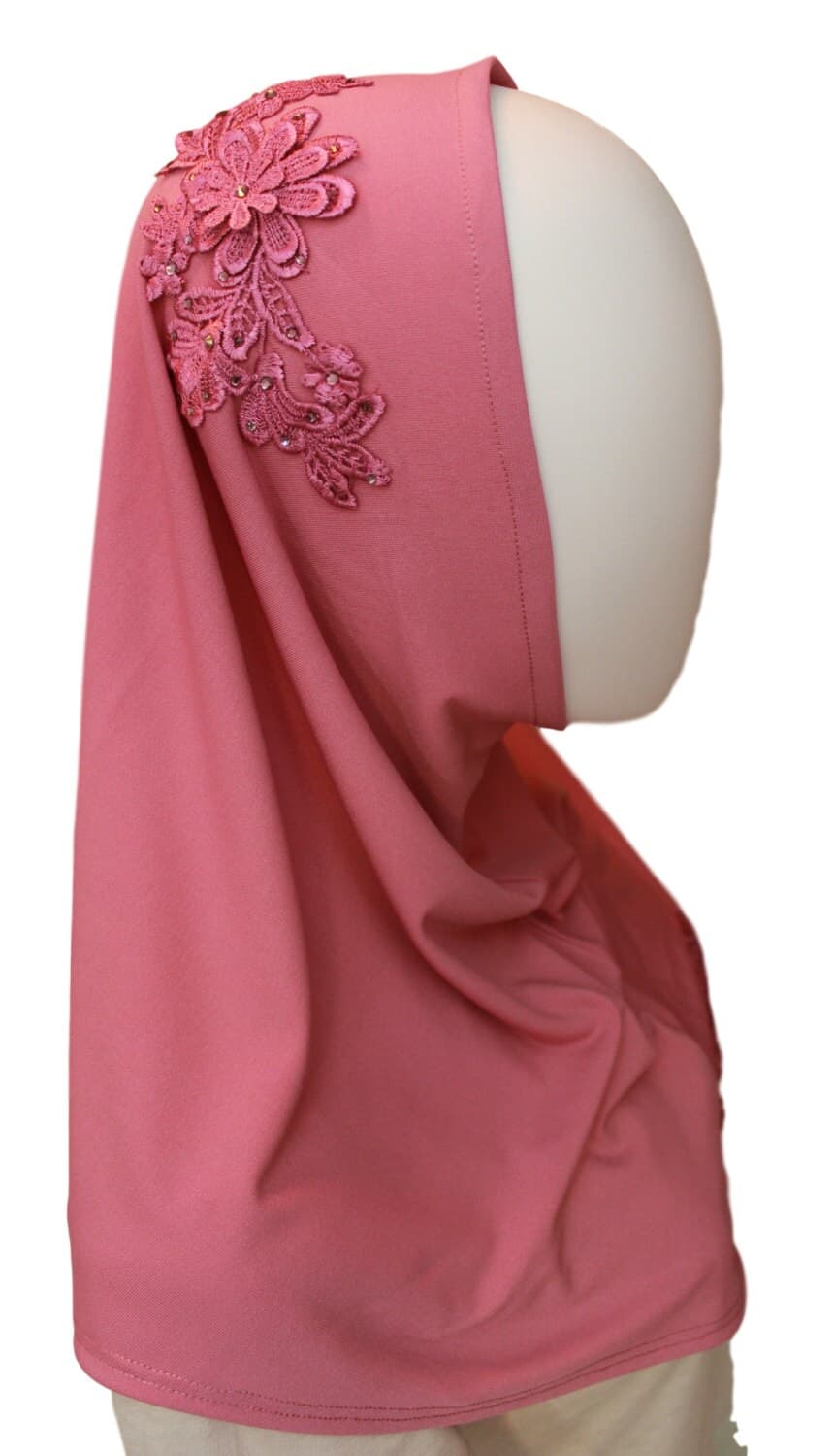 Pink Jersey Hijab: Handmade Muslim Head Wrap with Crochet - image 5