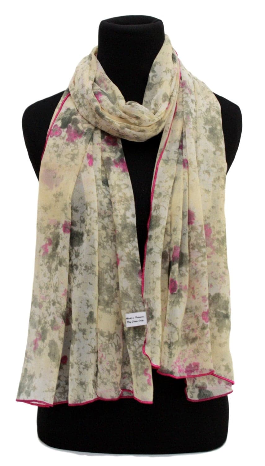Lightweight Boho Floral Scarf – Airy Chiffon Wrap – Soft Oversized Summer Headscarf